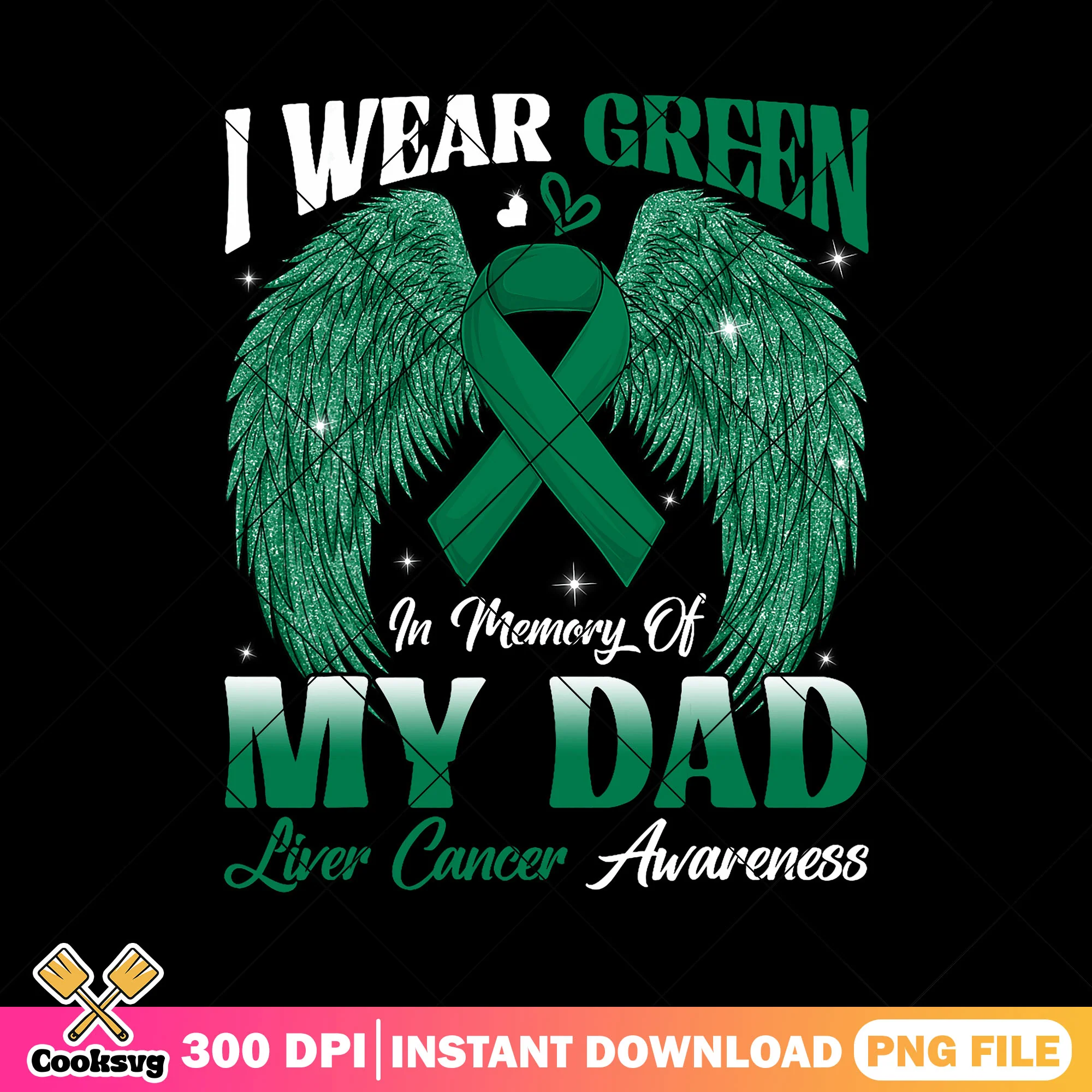 I wear green my dad png, liver cancer awareness png, emerald green ribbon png