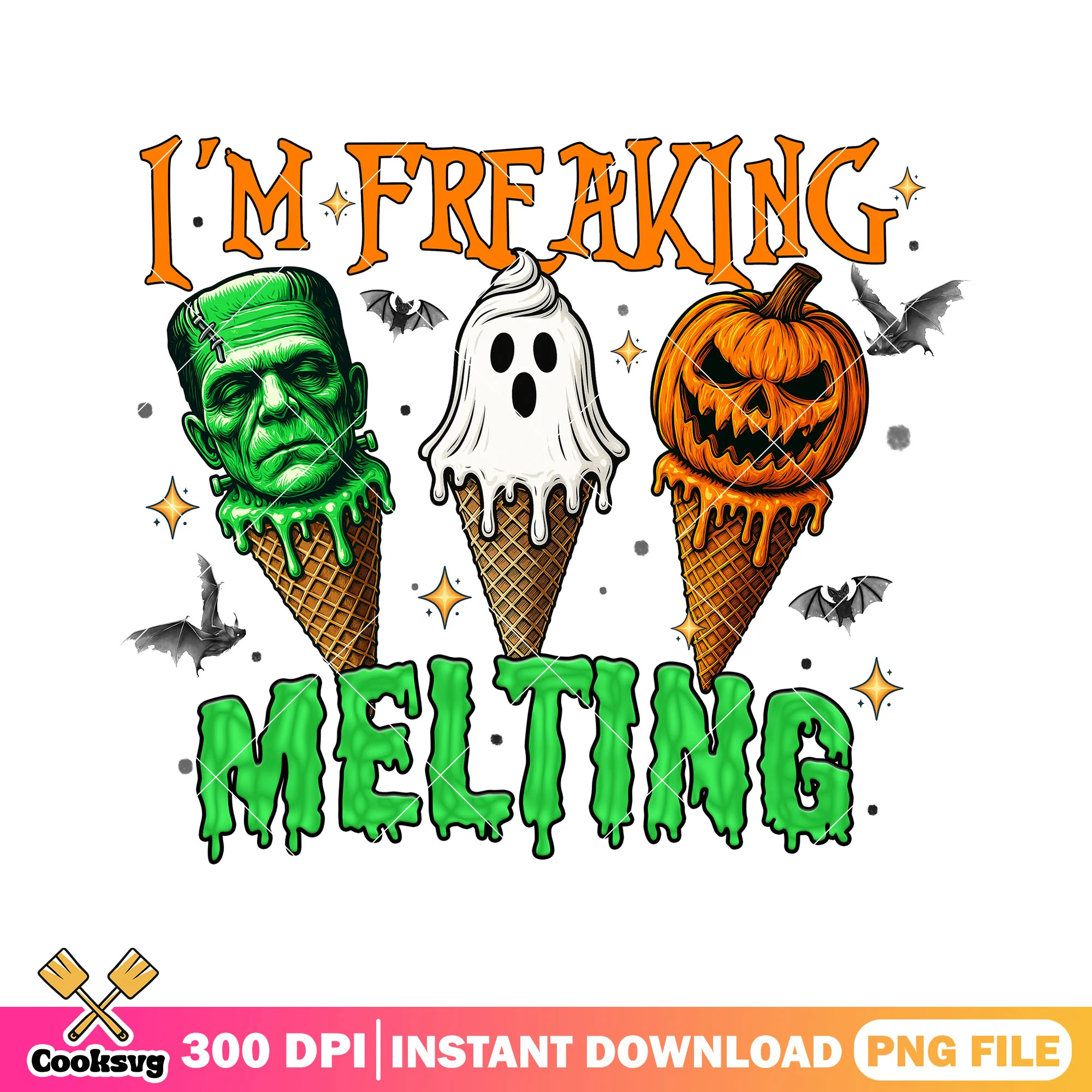 Ice cream melting monster png, horror movie png, halloween candy png