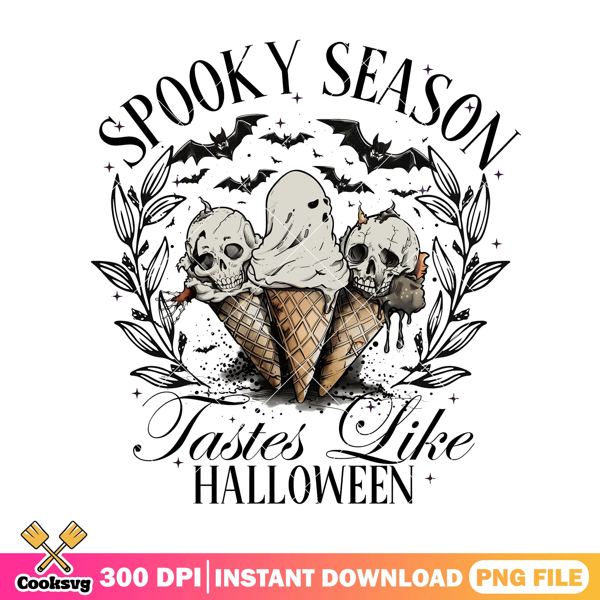 Ice scream spooky season bats png, halloween movie png, vintage air png