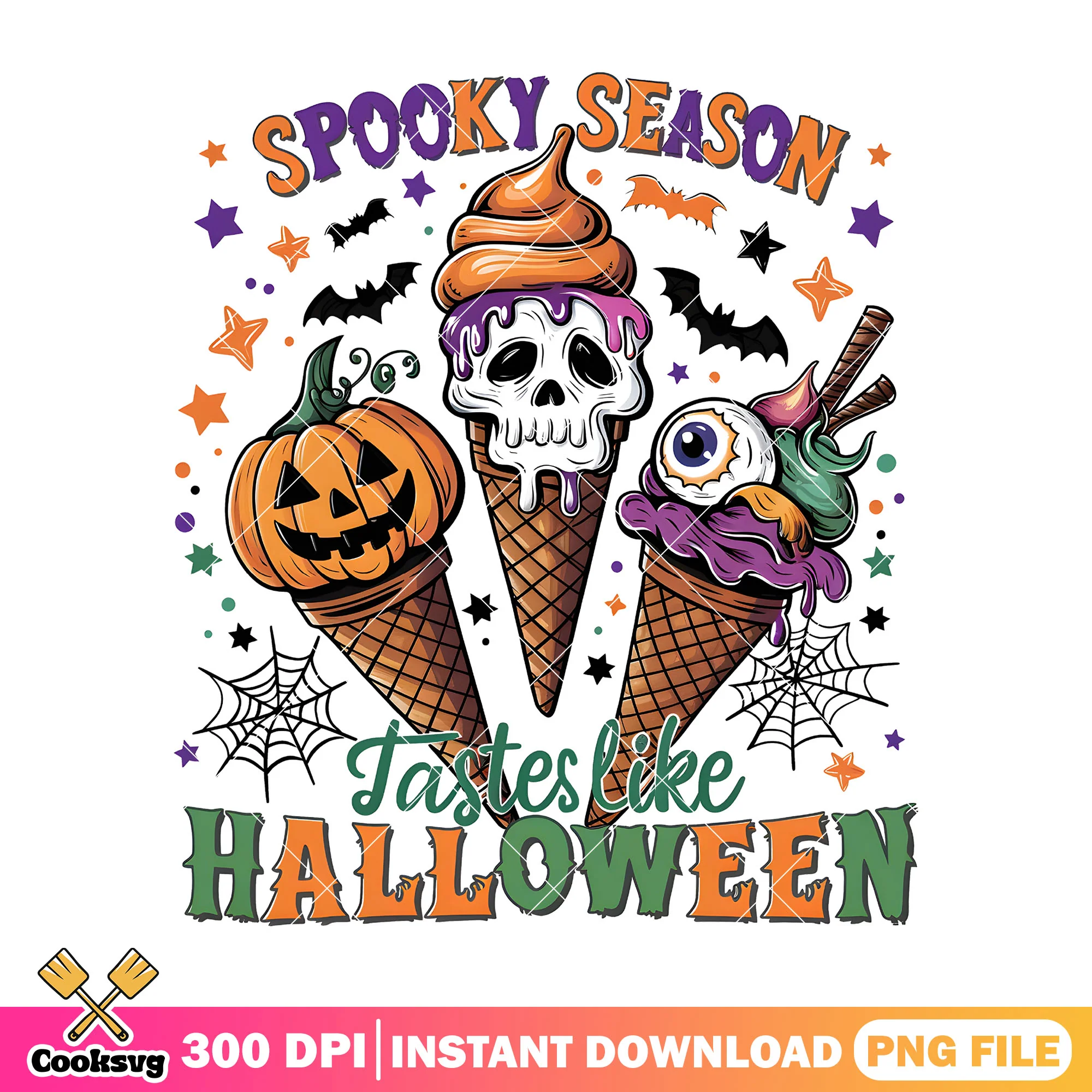 Ice scream spooky season png, halloween candy png, horror movie png