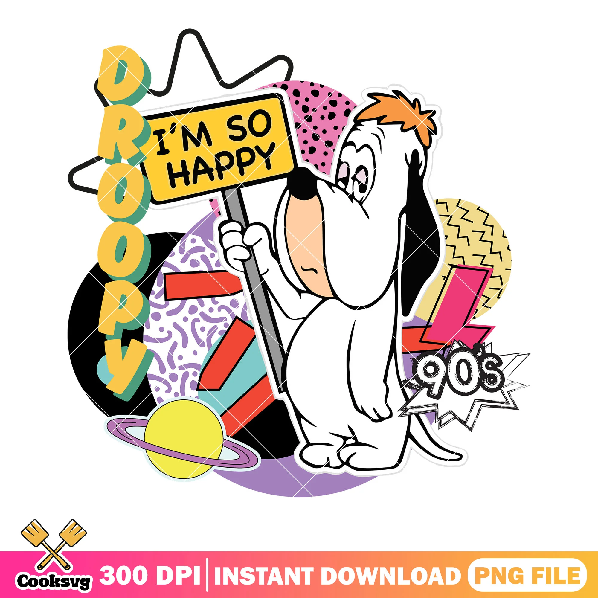 Im so happy png, droopy dog cartoon png, cartoon 90s style  png