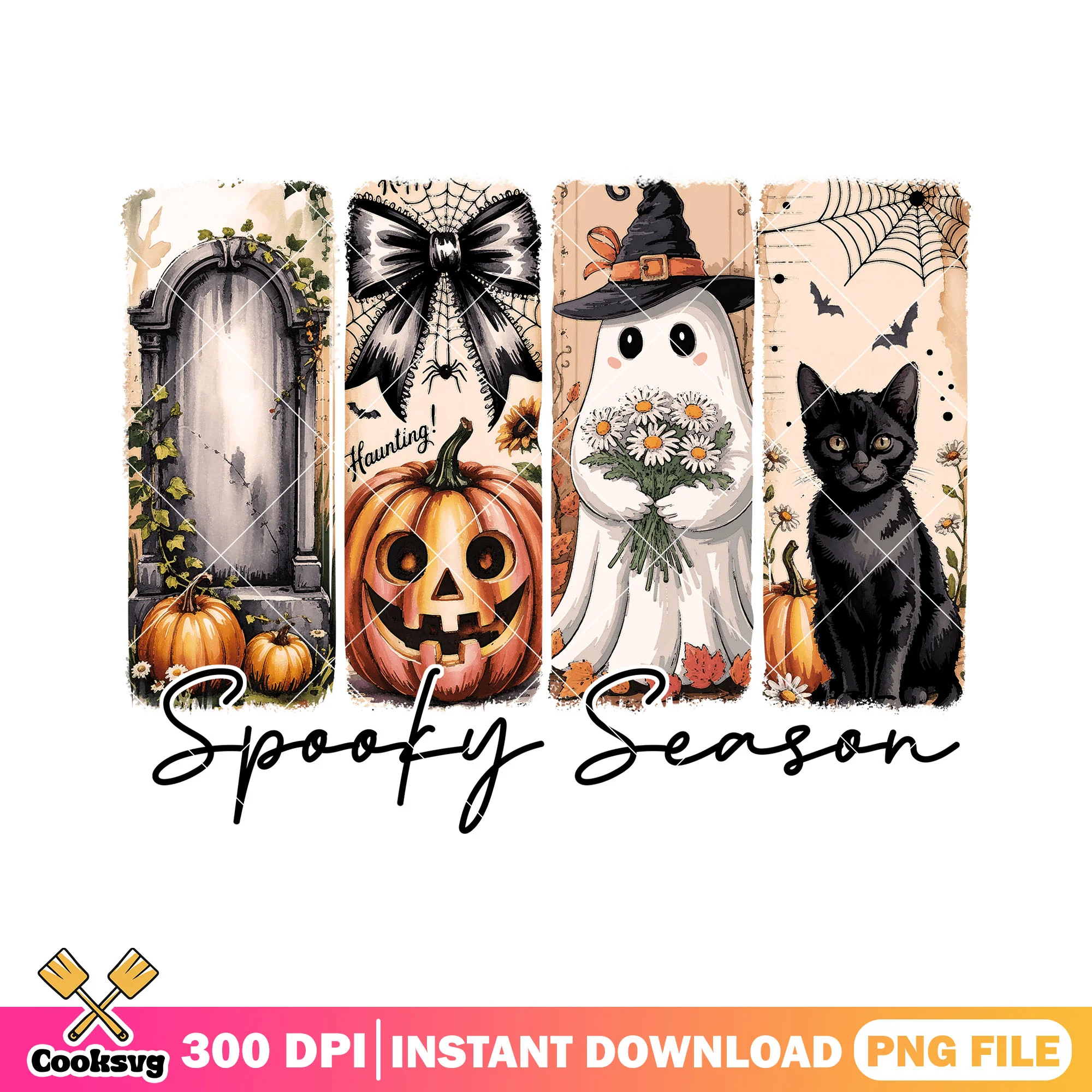 Image spooky season decor png, halloweeen custome png, vintage air png