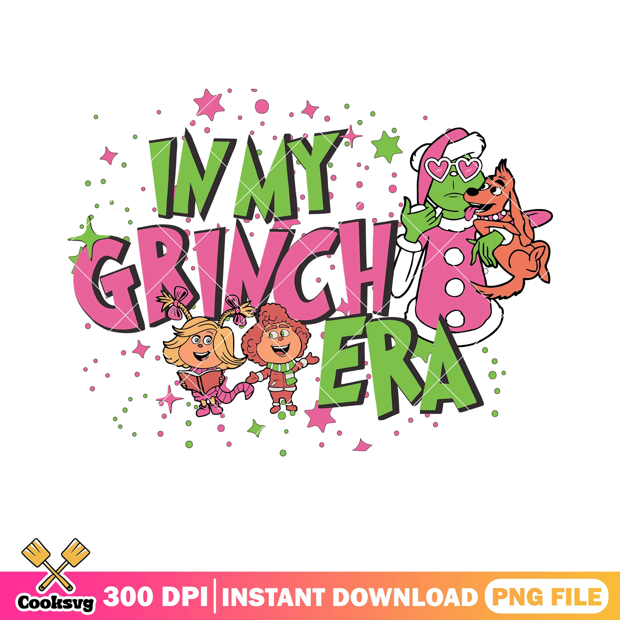 In my grinch era png, grinch era funny png, pink christmas eras png