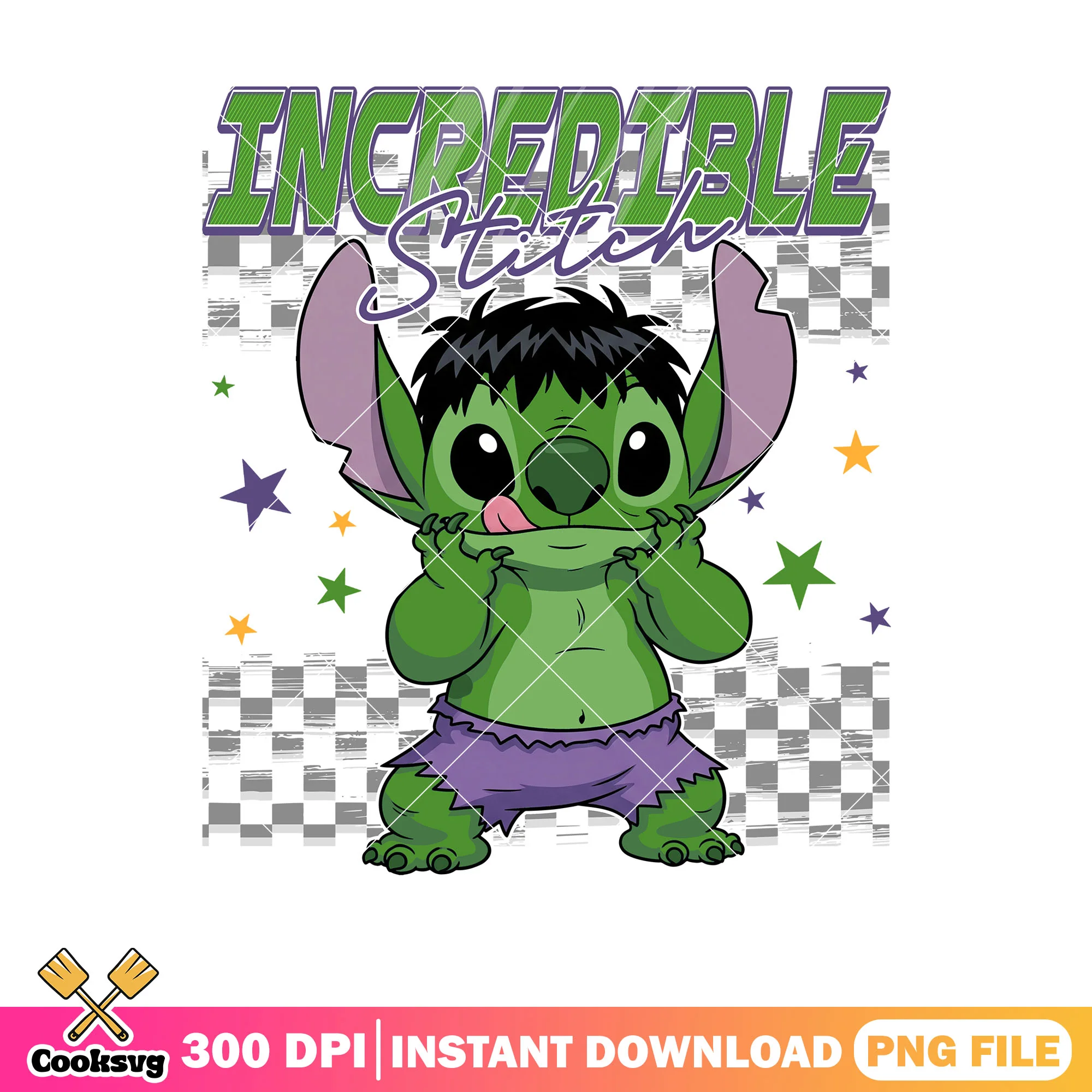 Incredible stitch design png, stitch halloween png, green stitch png