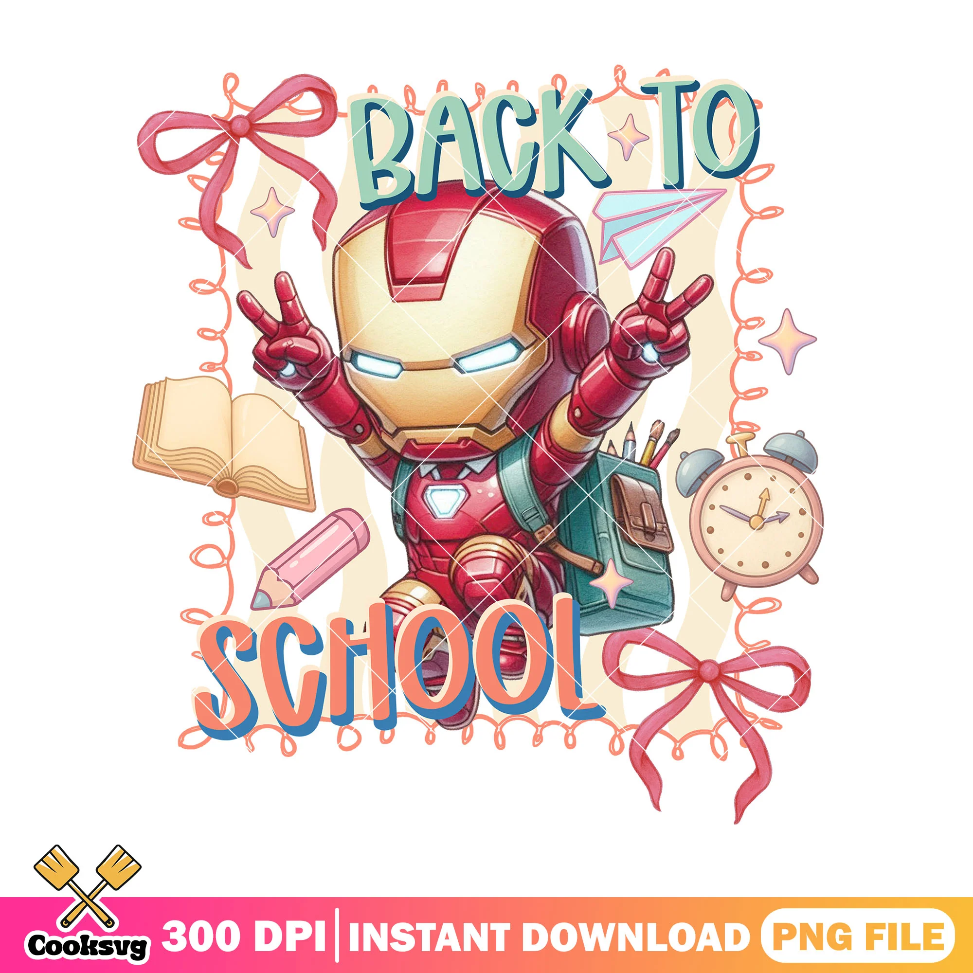 Iron man chibi going school png, marvel png, back to school day png