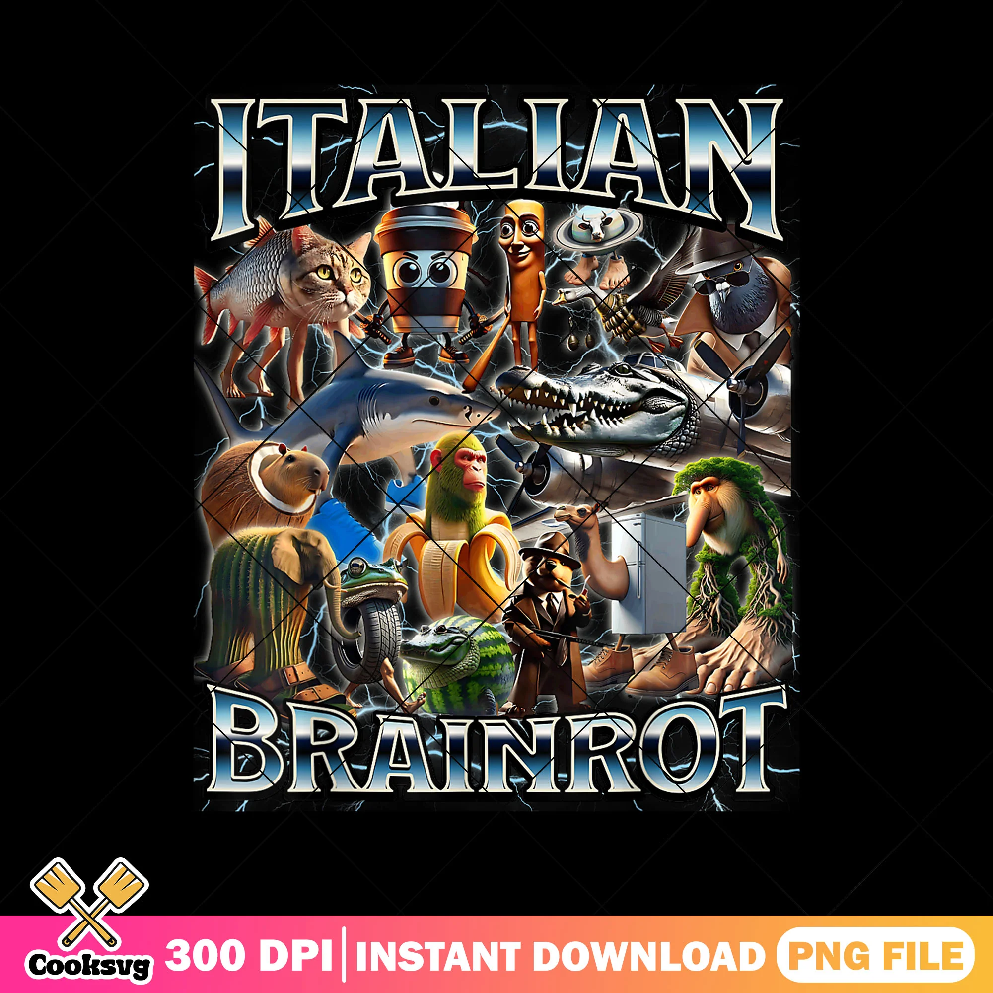Italian brainrot characters png, brainrot memes png, italia brainrot png