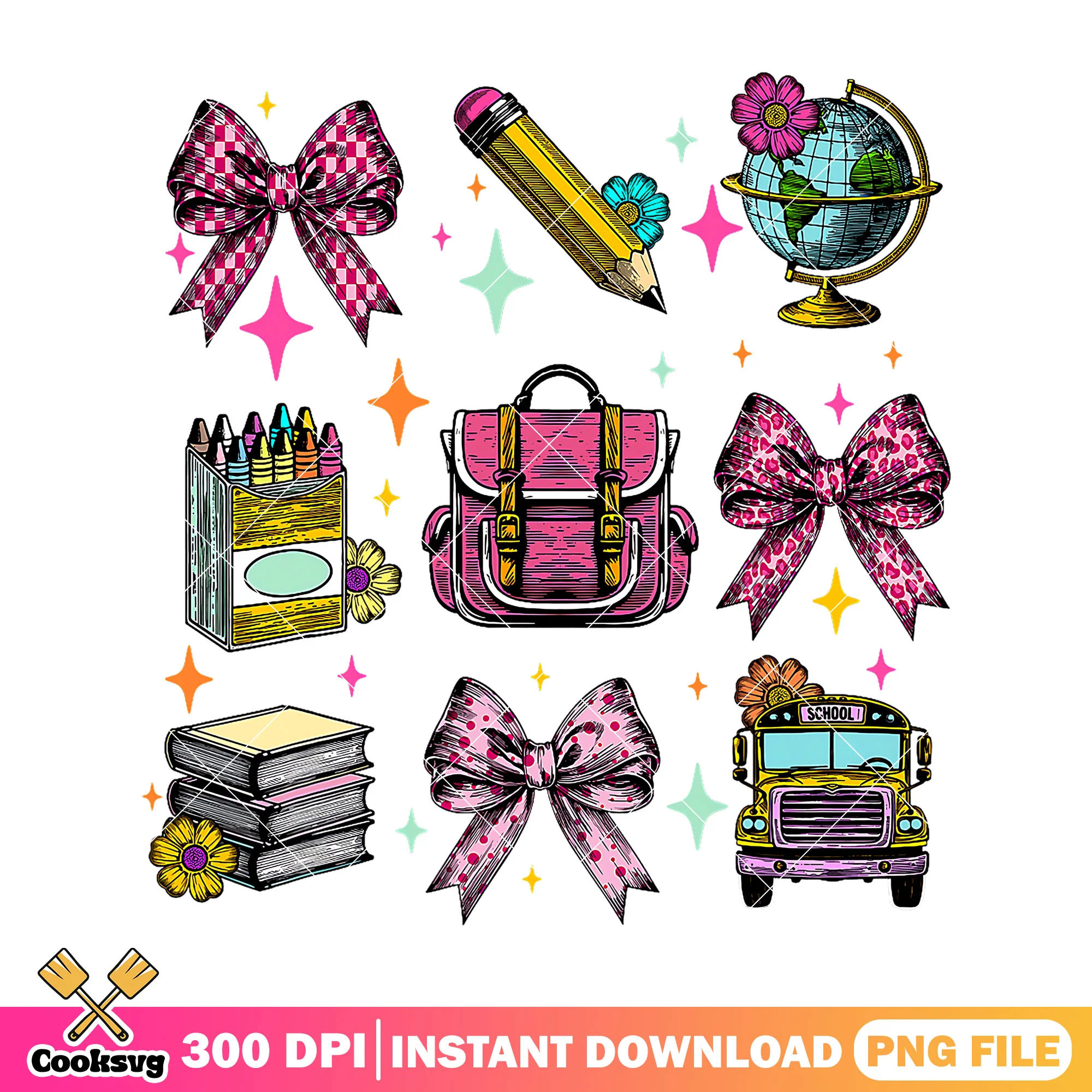 Items of school design png, supply list png, back to school png
