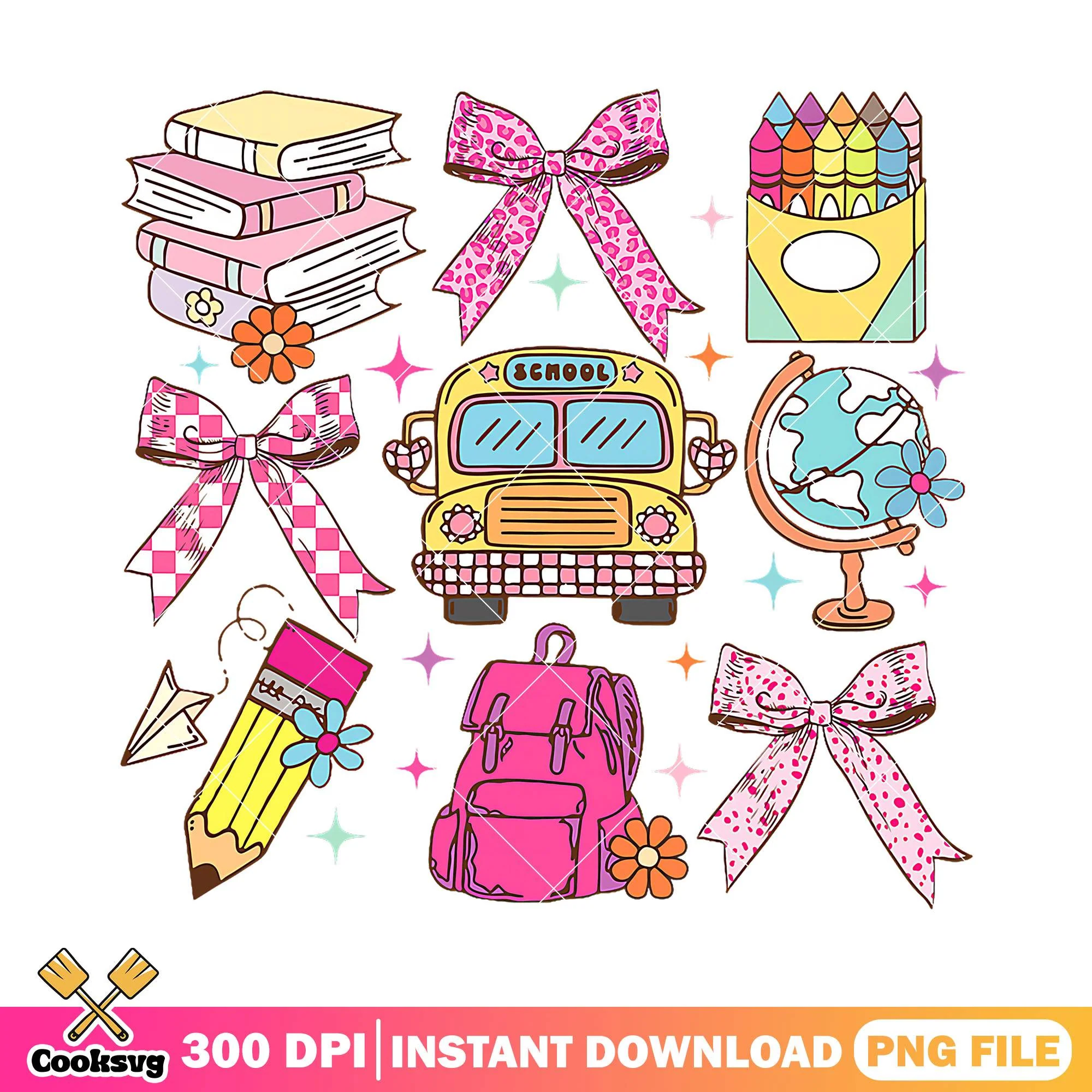 Items of school design png, back to school art png, poster cute png