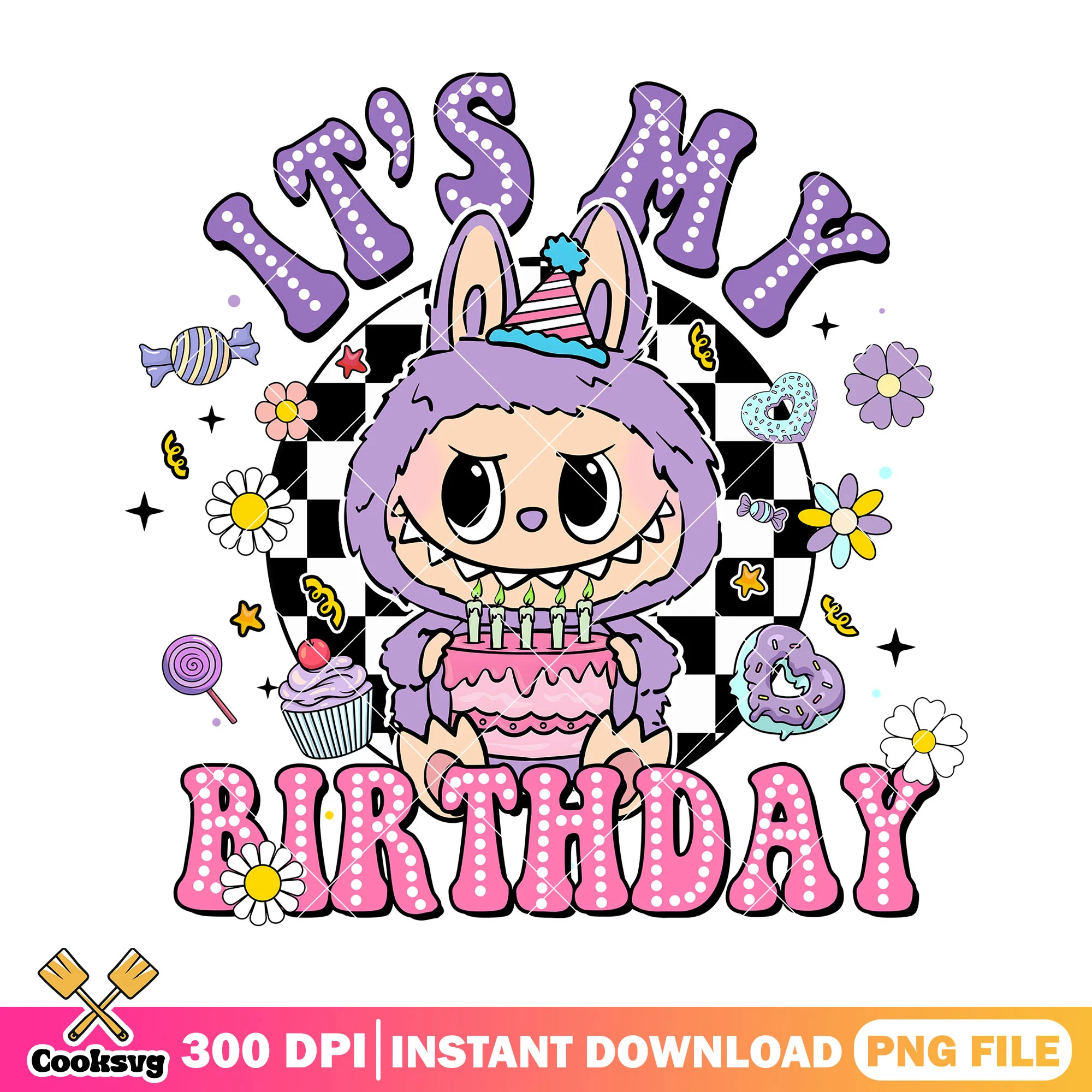 It's my birthday labubu png, purple labubu png, labubu cute png