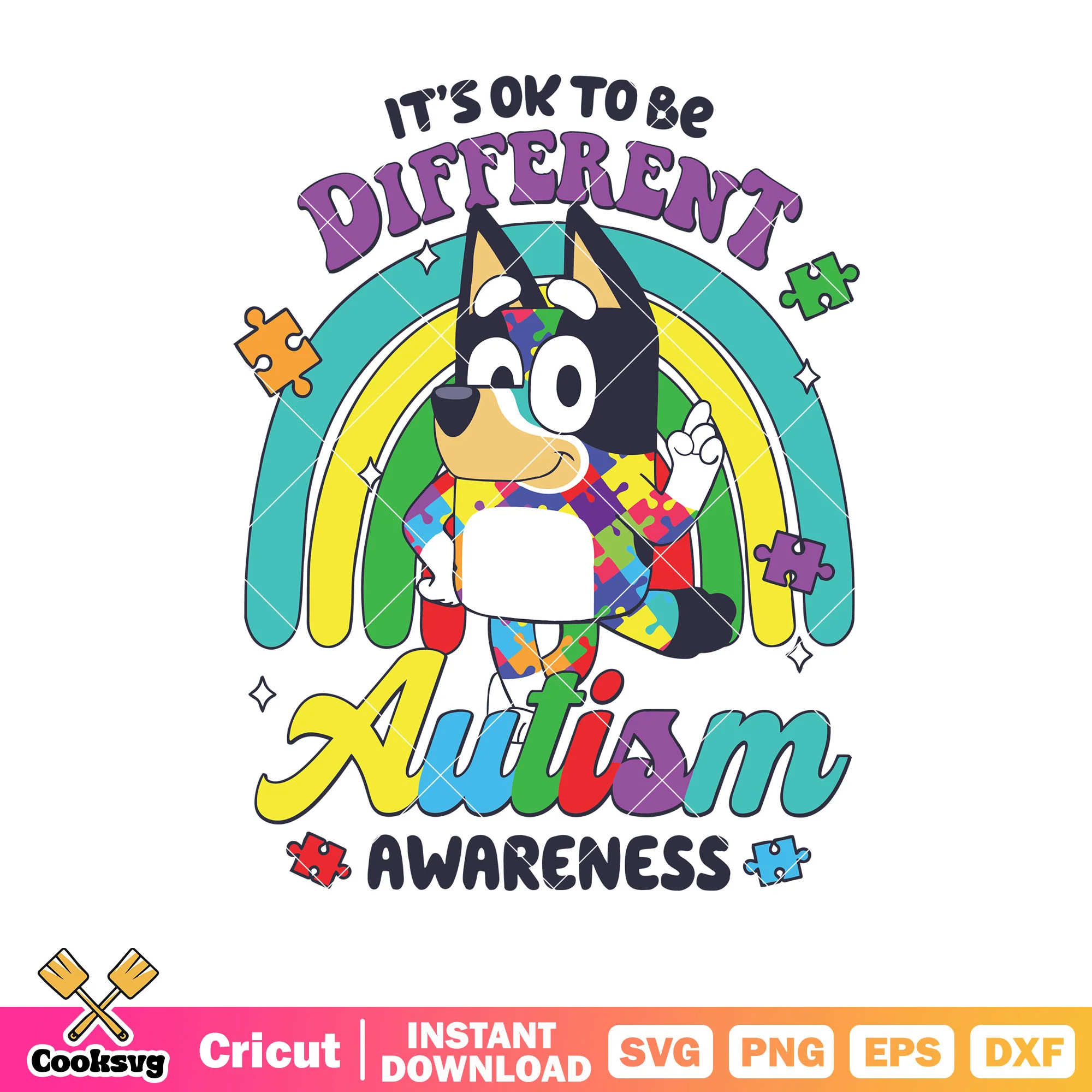 Its ok to be different autism awareness svg, bluey rainbow svg, bluey dog svg