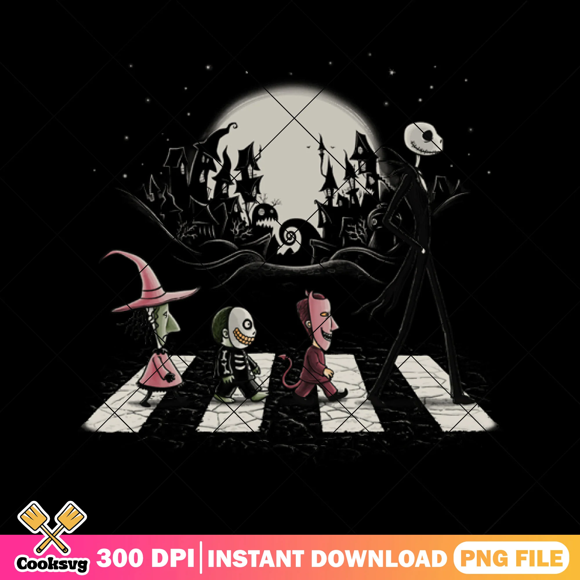 Jack cross the road design png, horror cartoon png, halloween happy png