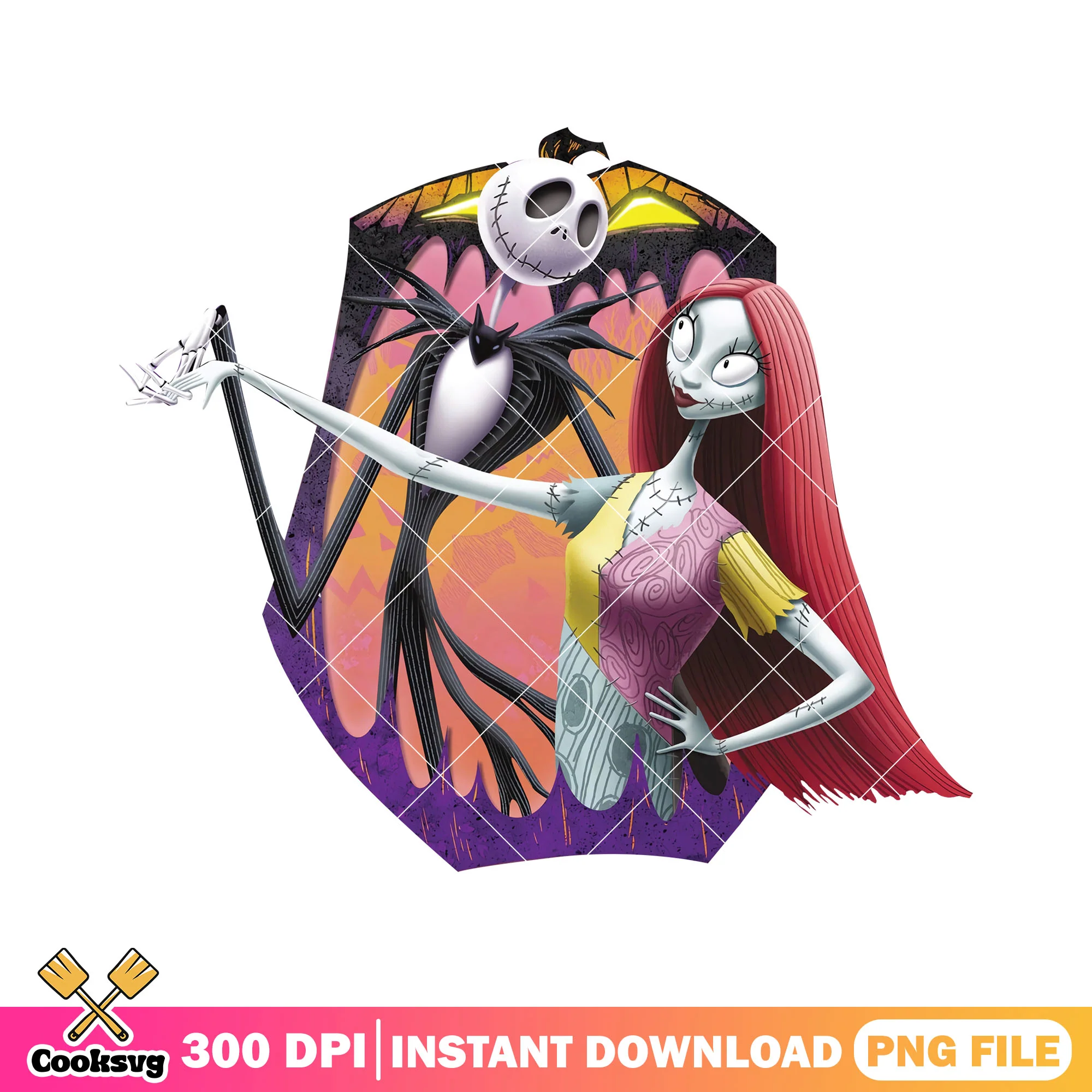 Jack dancing sally design png, this is halloween png, jack horror png