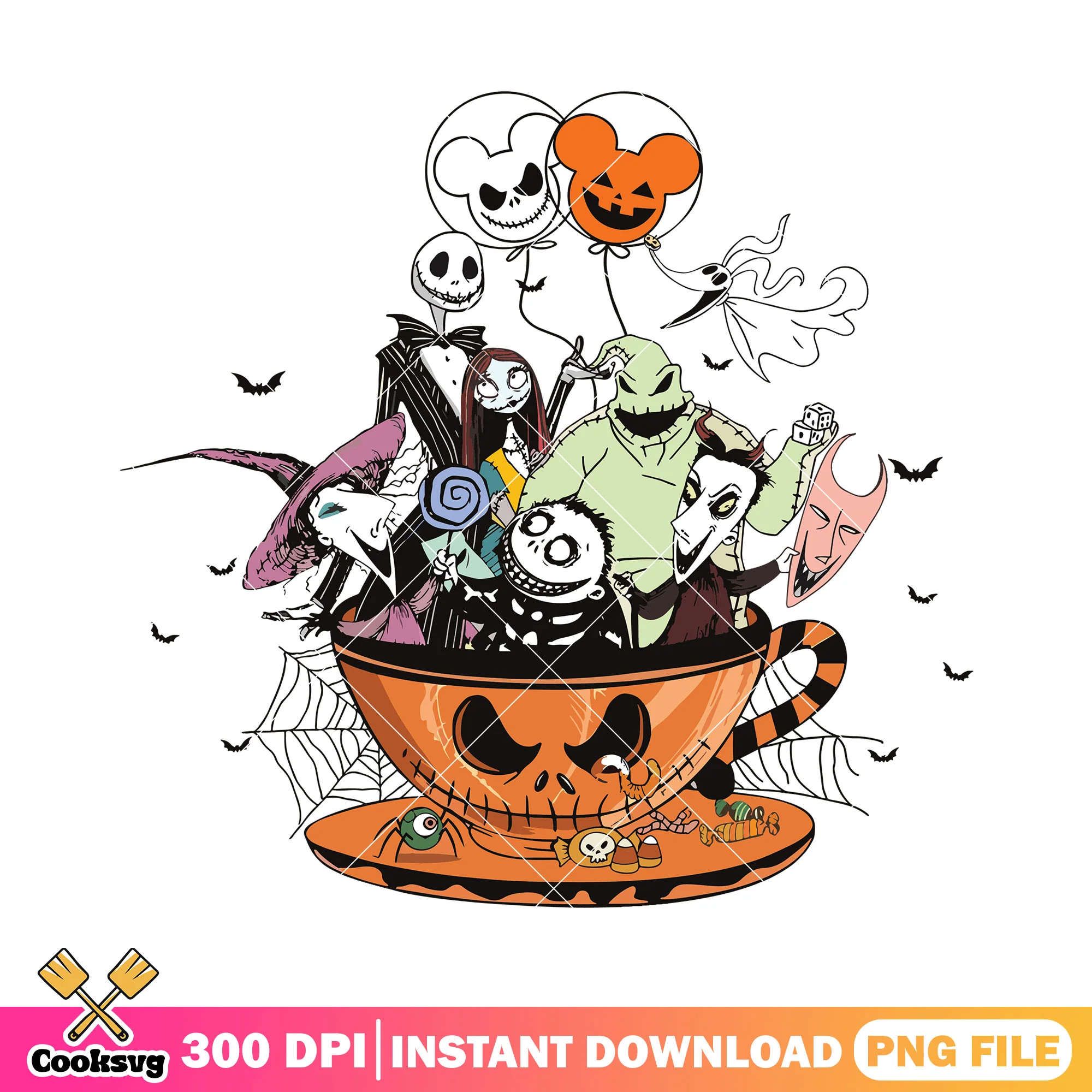 Jack friends in a cup png, friends horror png, halloween cartoon png