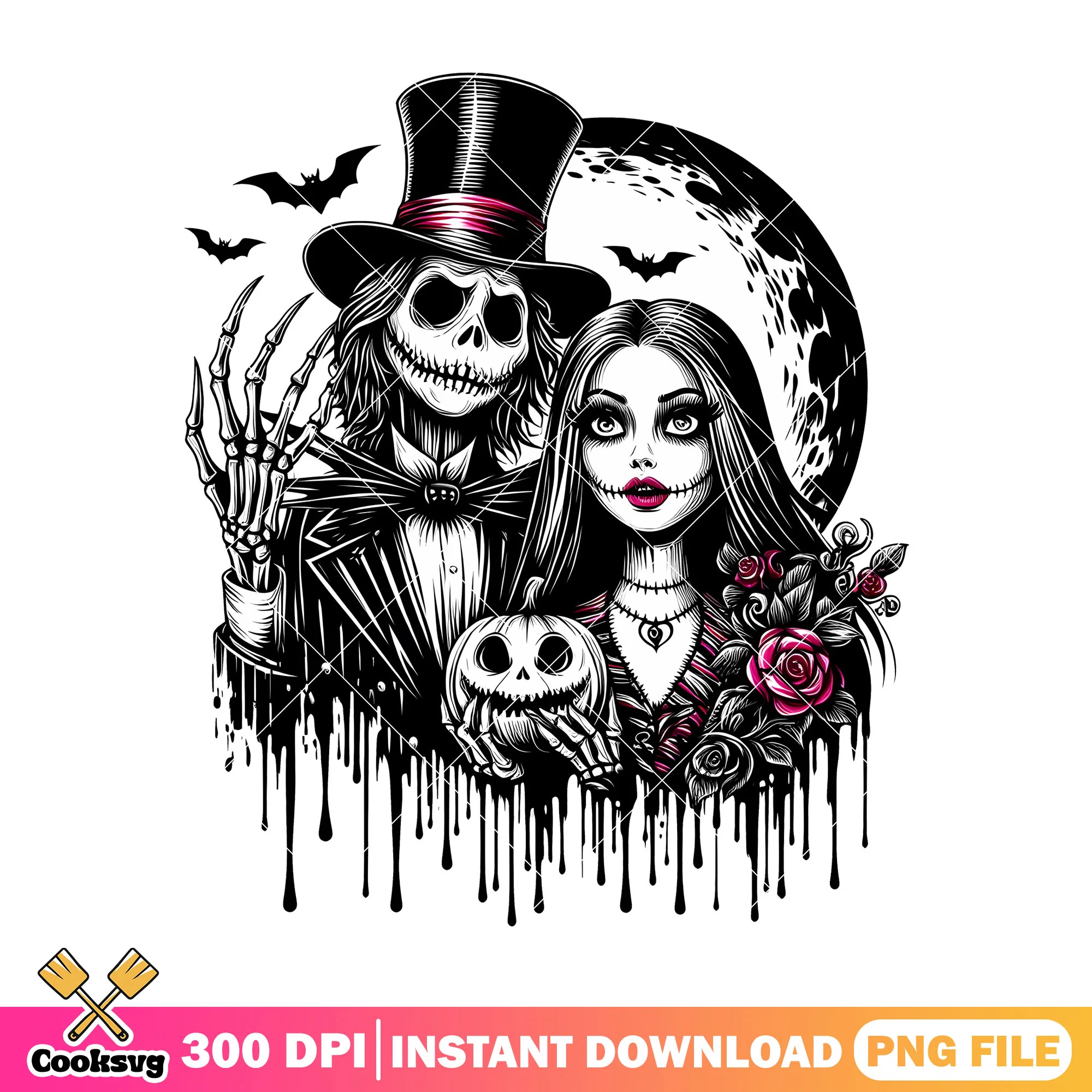 Jack horror design file png, jack and sally png, halloween day png