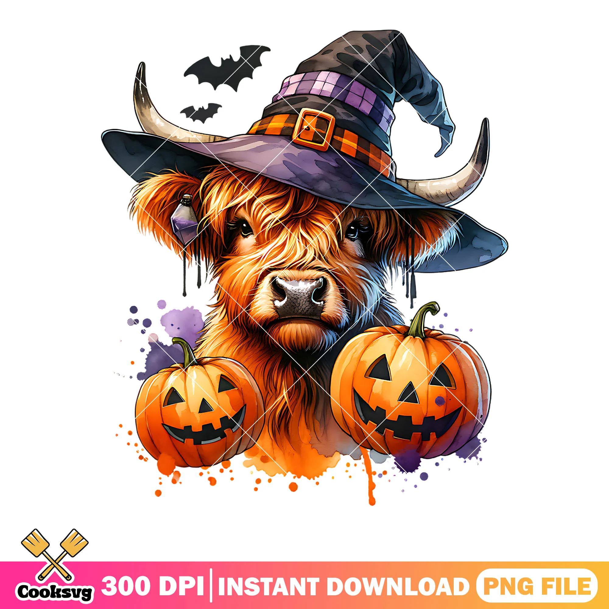 Jack o lantern cow png, witch costume png, halloween scary png