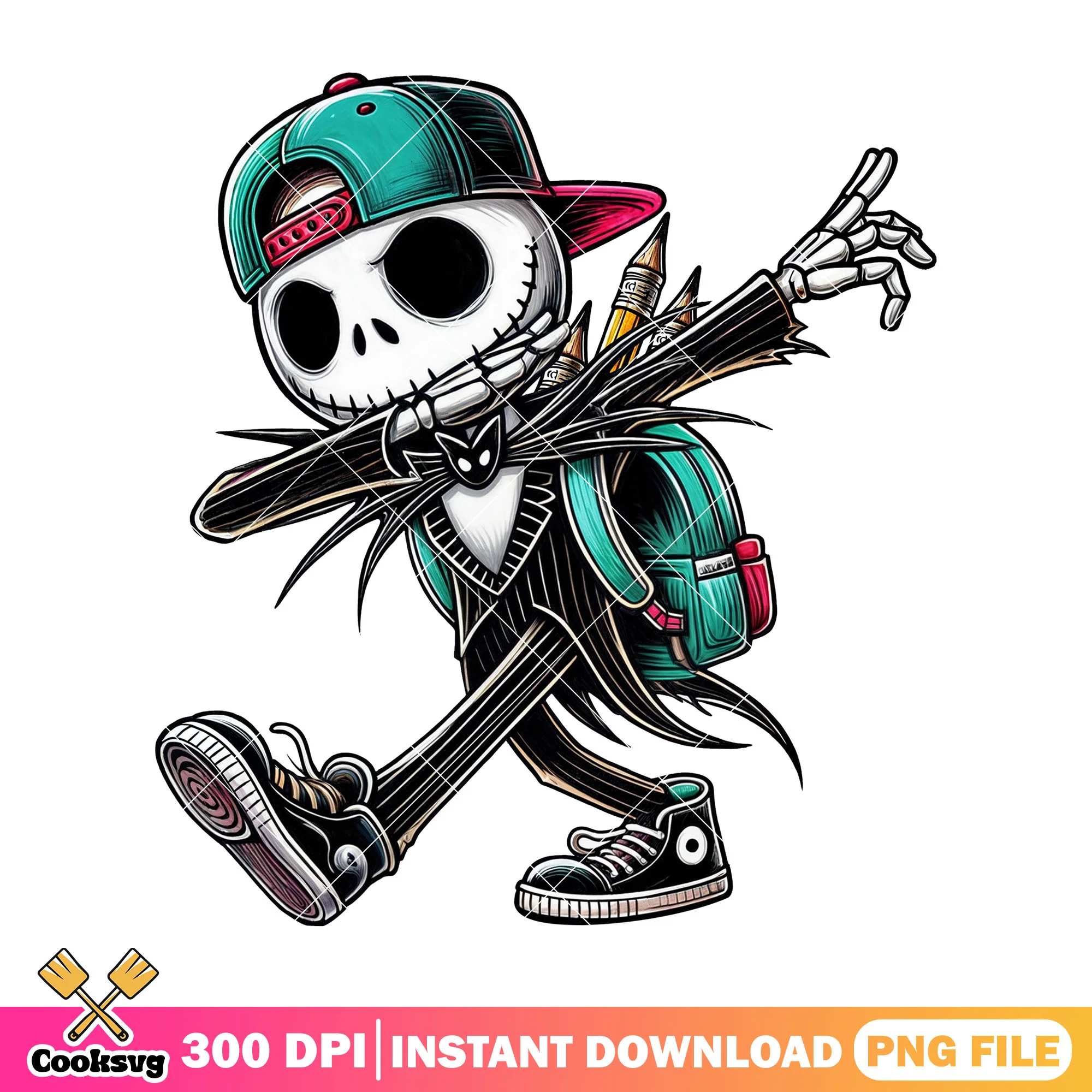 Jack skellington green bag png, black outfit png, back to school day png