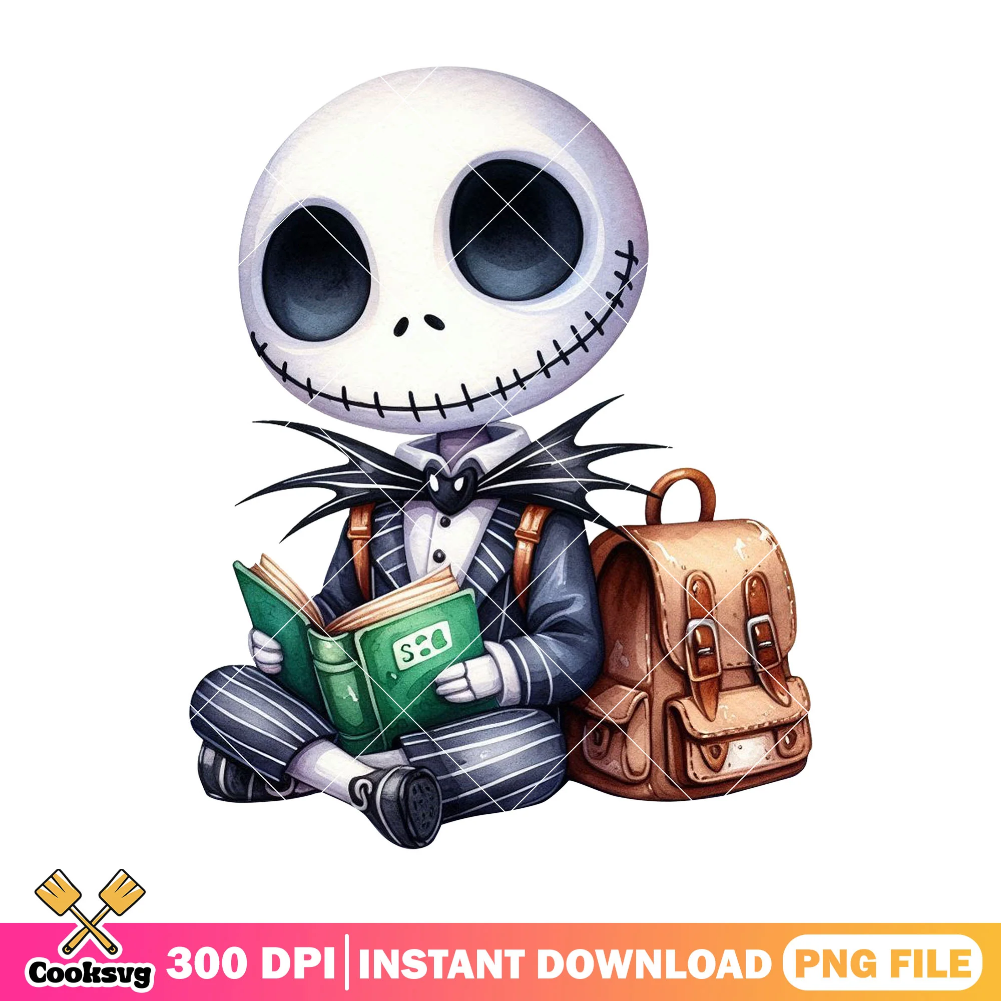 Jack skellington reading png, back to school day png, white head png
