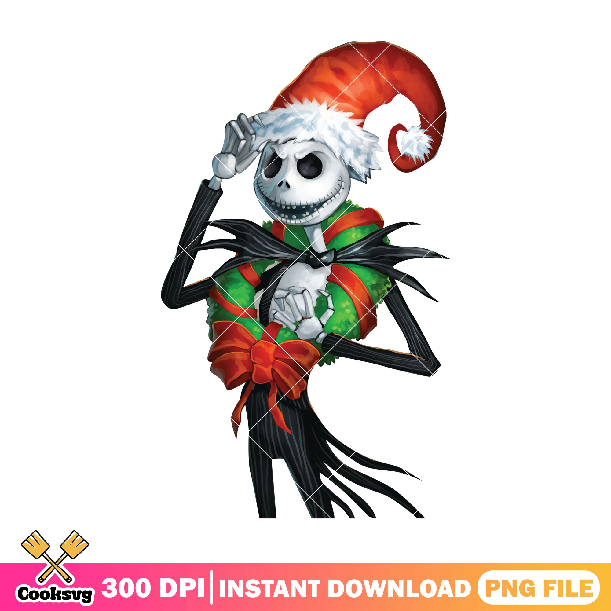 Jack with santa hat png, horror cartoon png, halloween day png