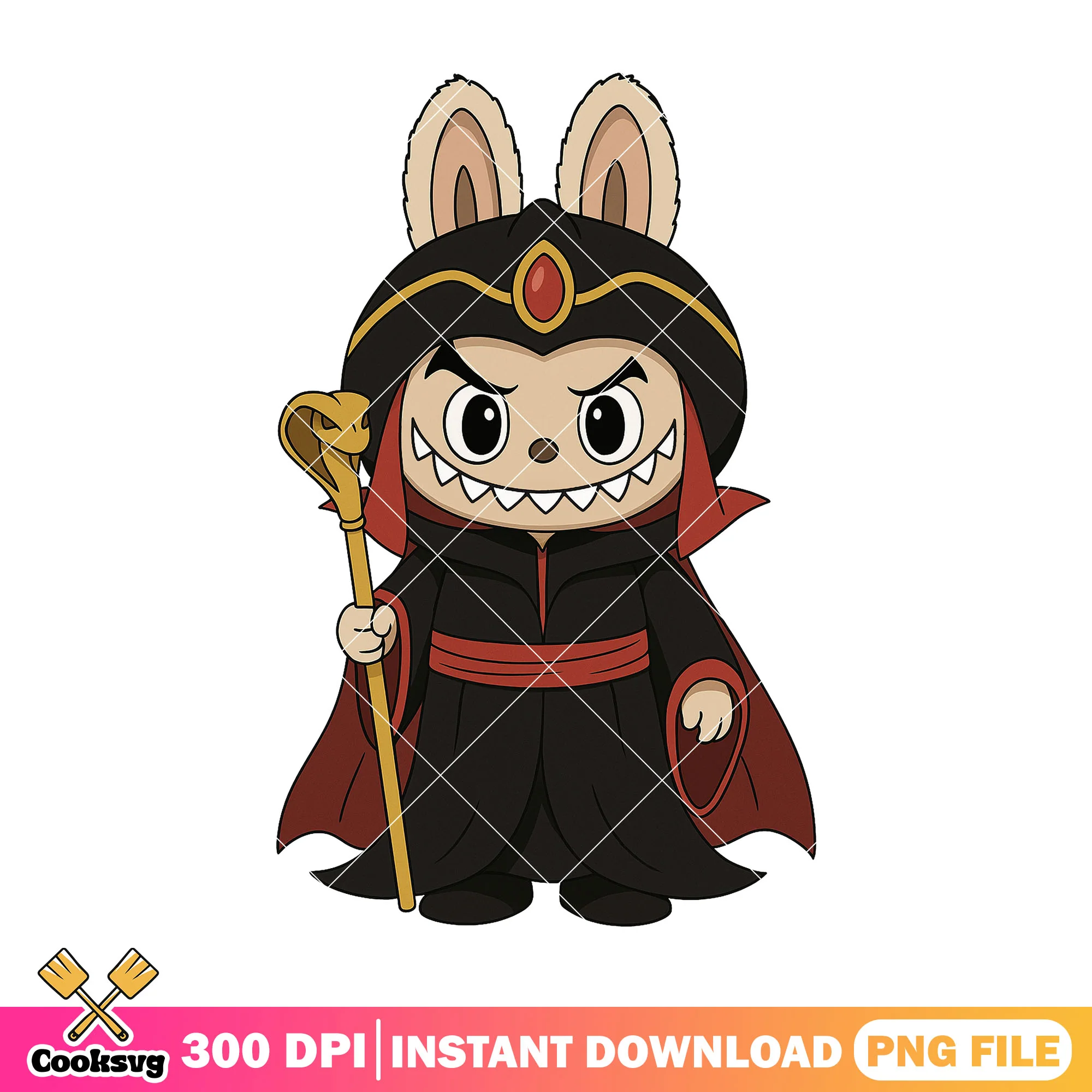 Jafar labubu design png, halloween cartoon png, labubu outfit png