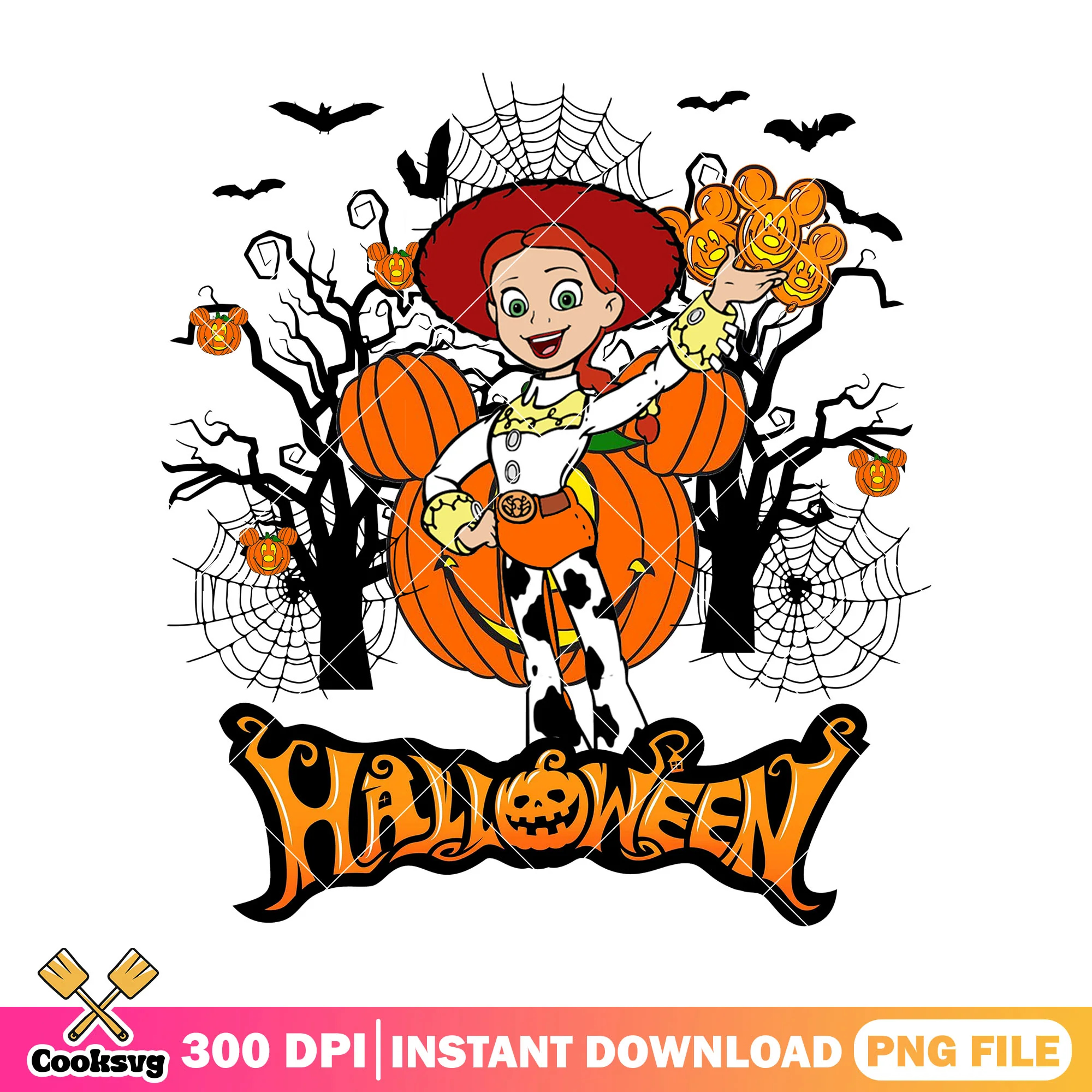 Jessie in halloween design png, halloween colors png, disney jessie png