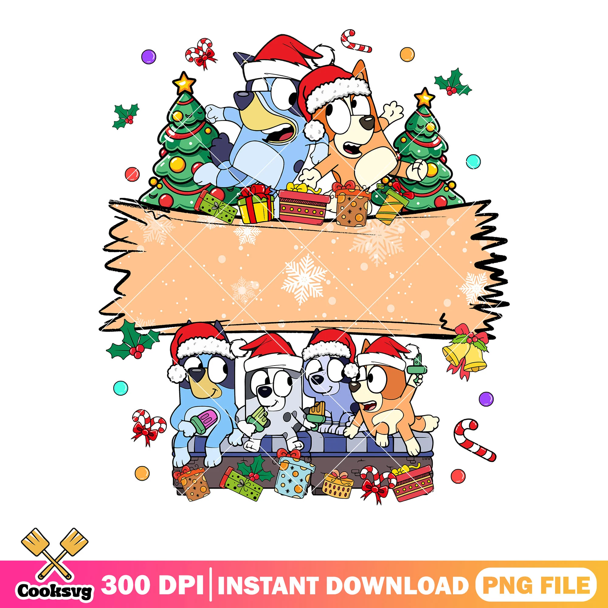 Jingle bell christmas gifts png, christmas gifts png, bingo heeler png