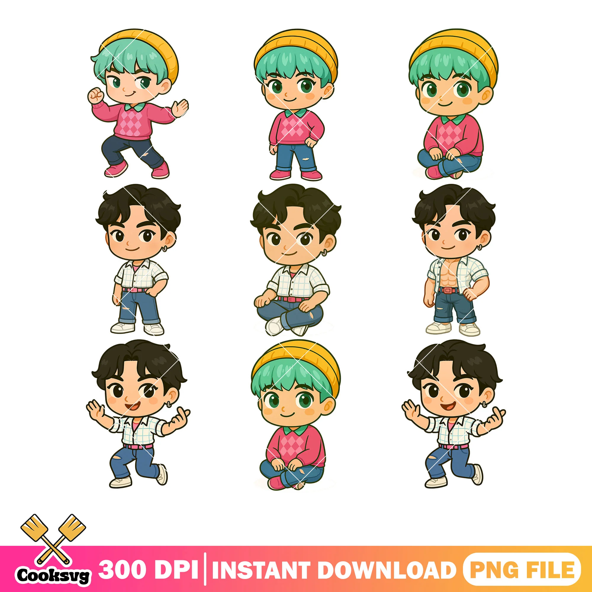 Jinu and baby pose png bundle, saja boys chibi png, babay saja png