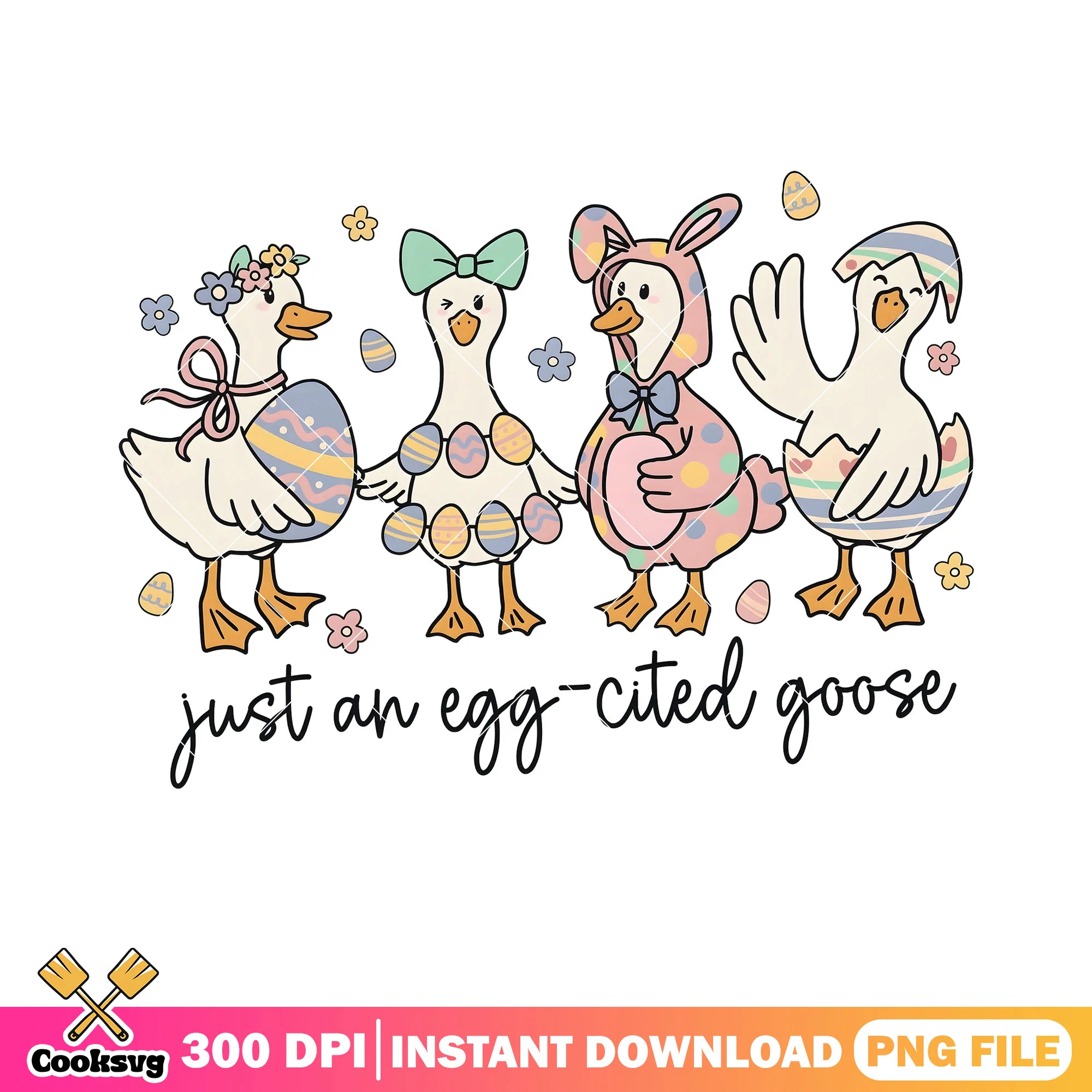 Just an eggcited goose png, easter goose png, silly goose png