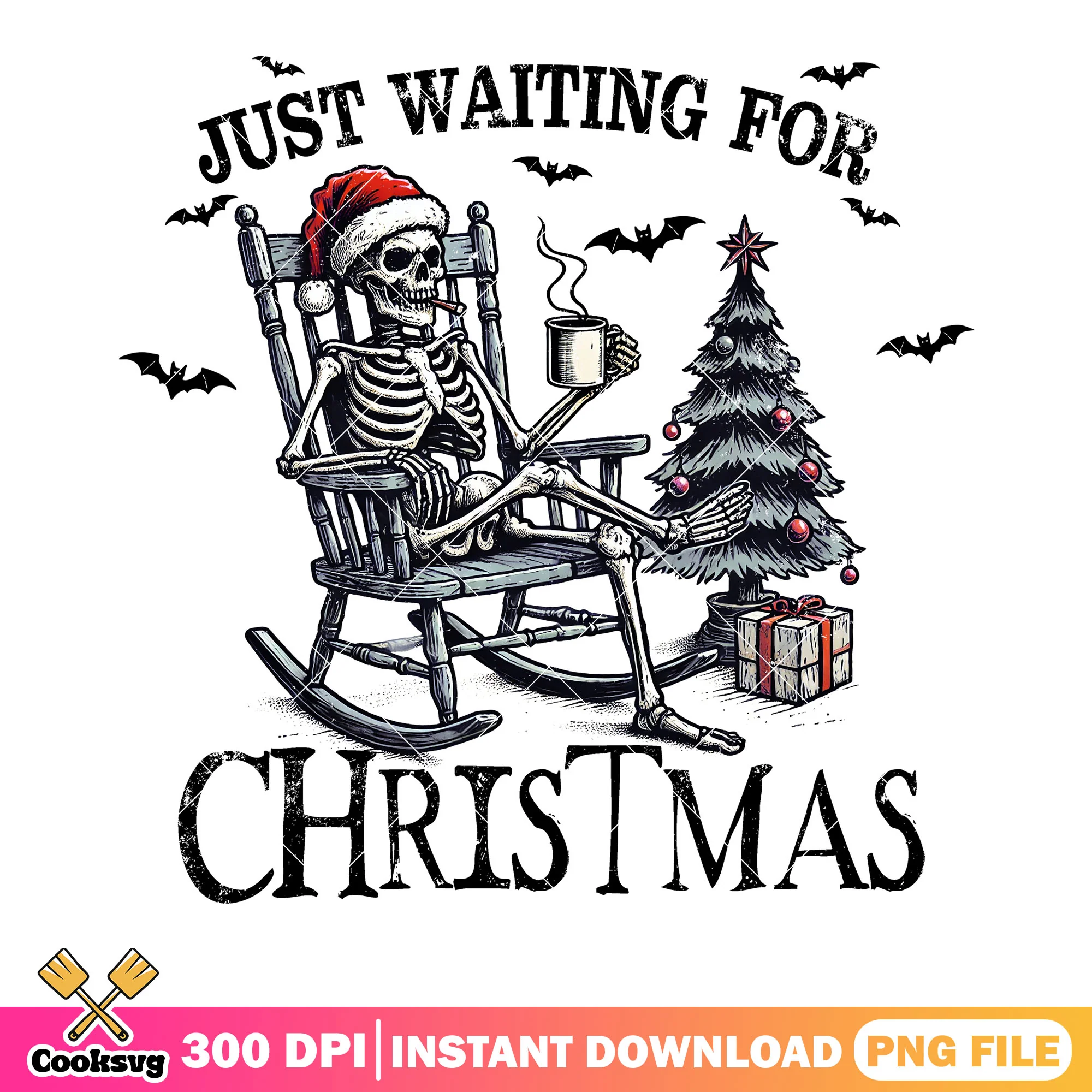 Just waiting for christmas png, christmas tree png, skeleton png
