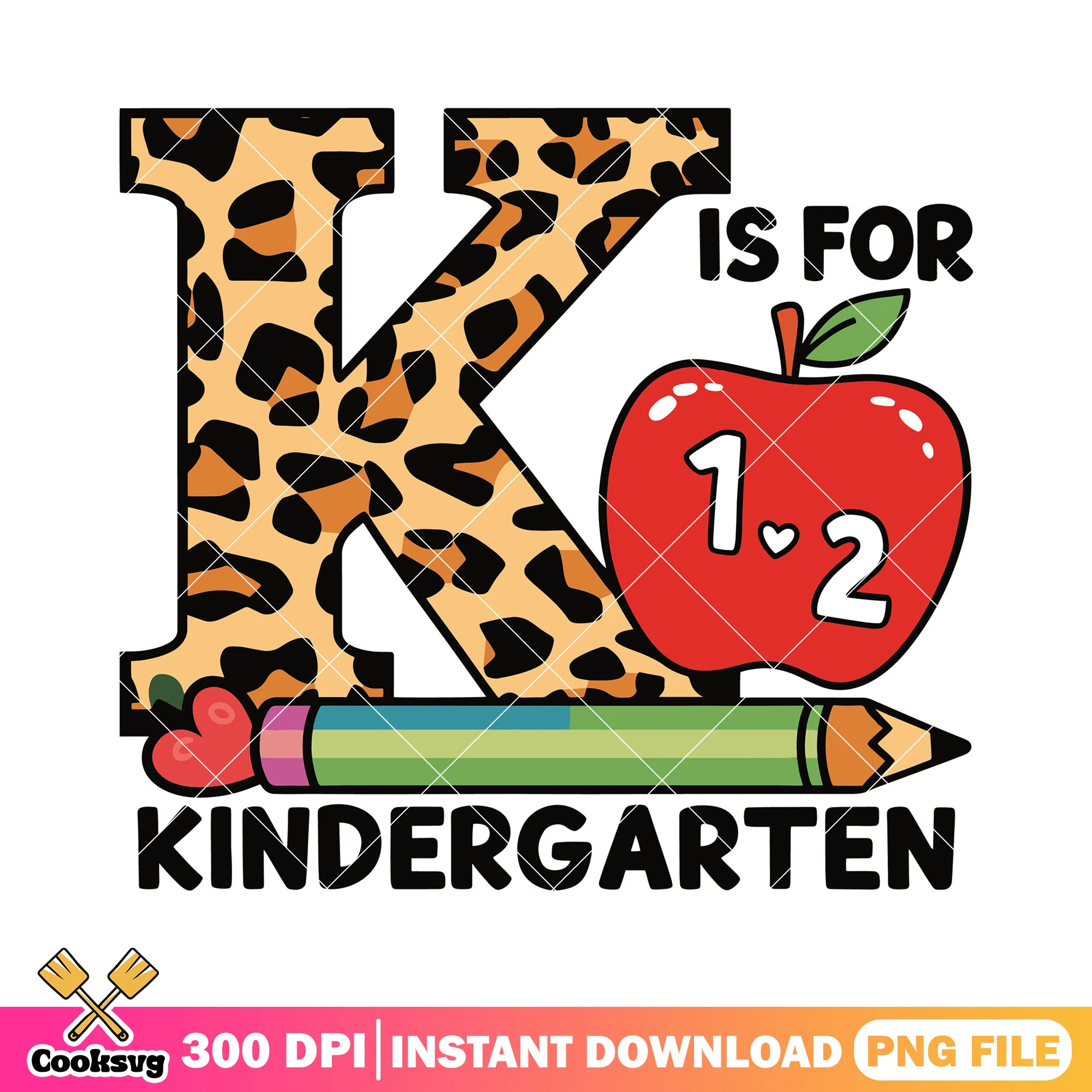 K is for kindergarten png, back to school day png, red apple png