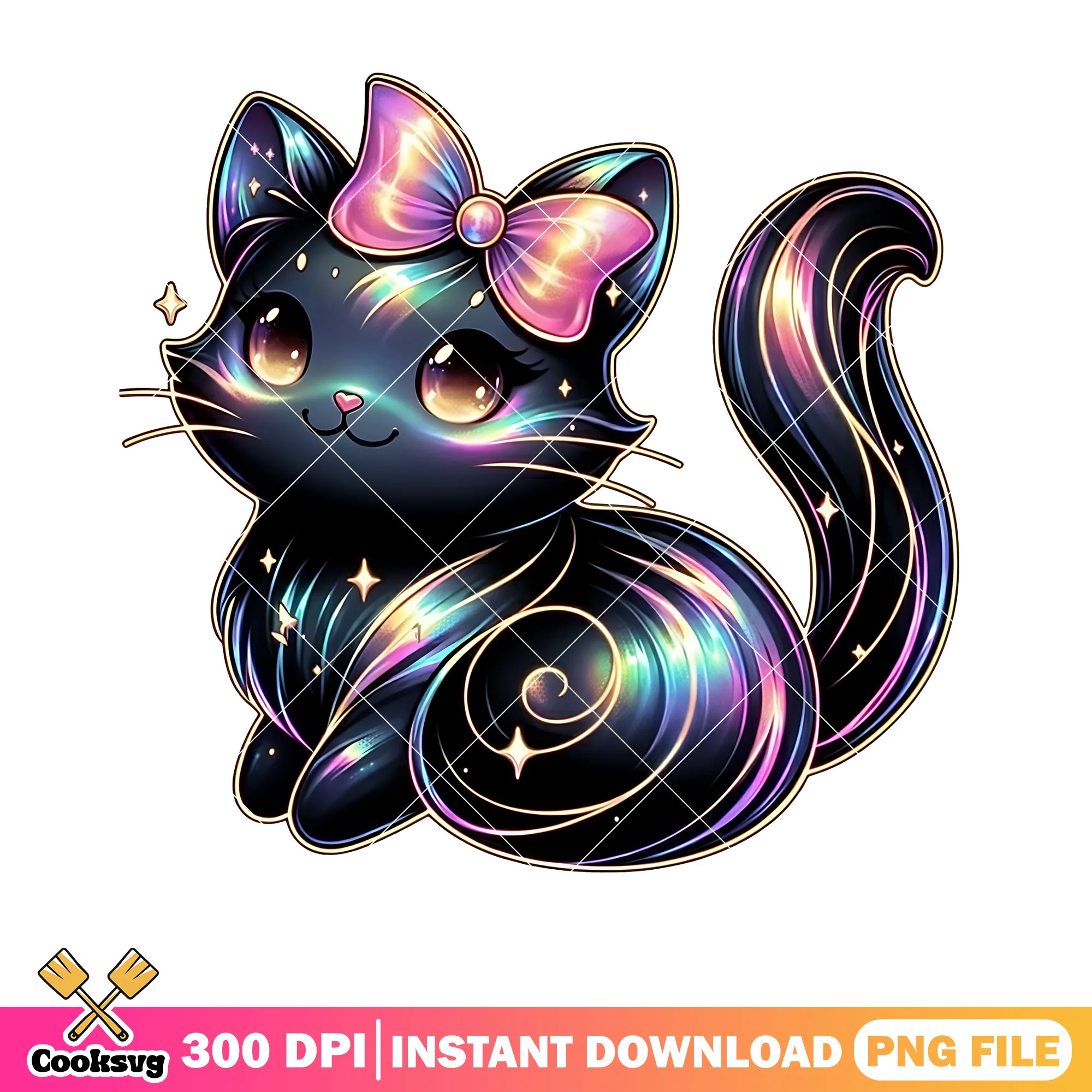 Kawaii cosmic kitten png, pink bow tie png, black cat png