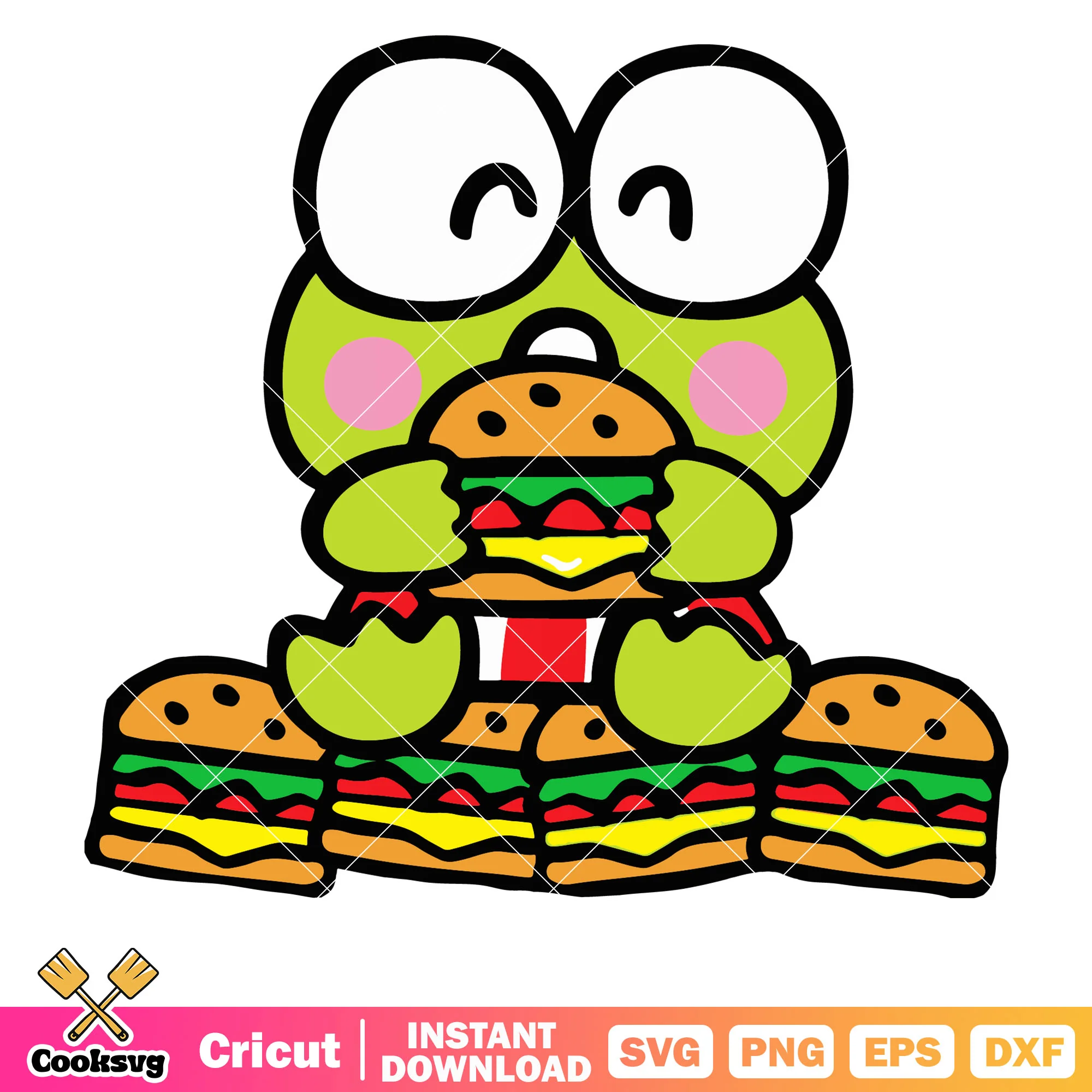 Keroppi eating hamburger design svg, sanrio hello kitty svg