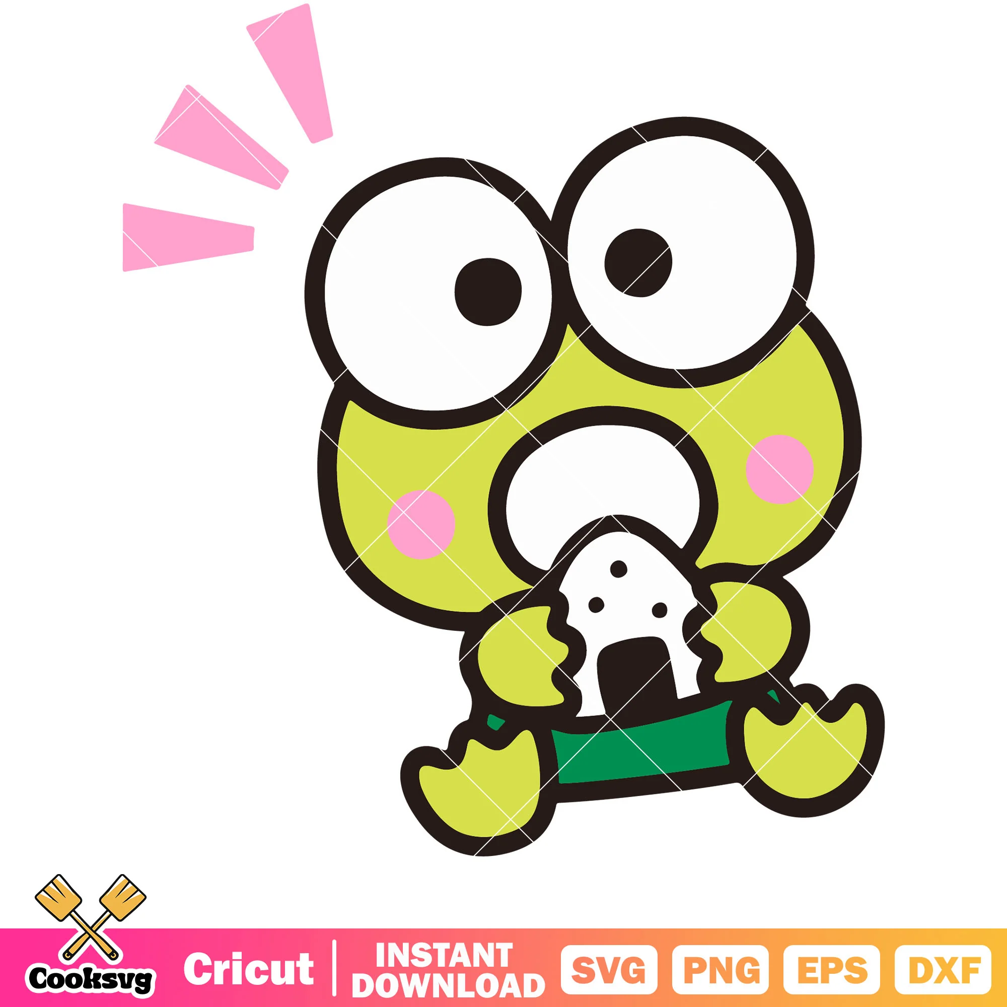 Keroppi eating rice ball svg, Keroppi svg, hello kitty svg