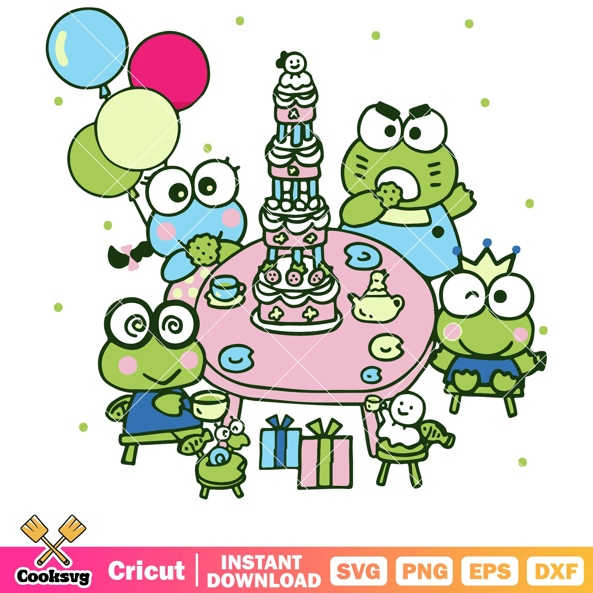 Keroppi family birthday design svg, hello kitty keroppi svg