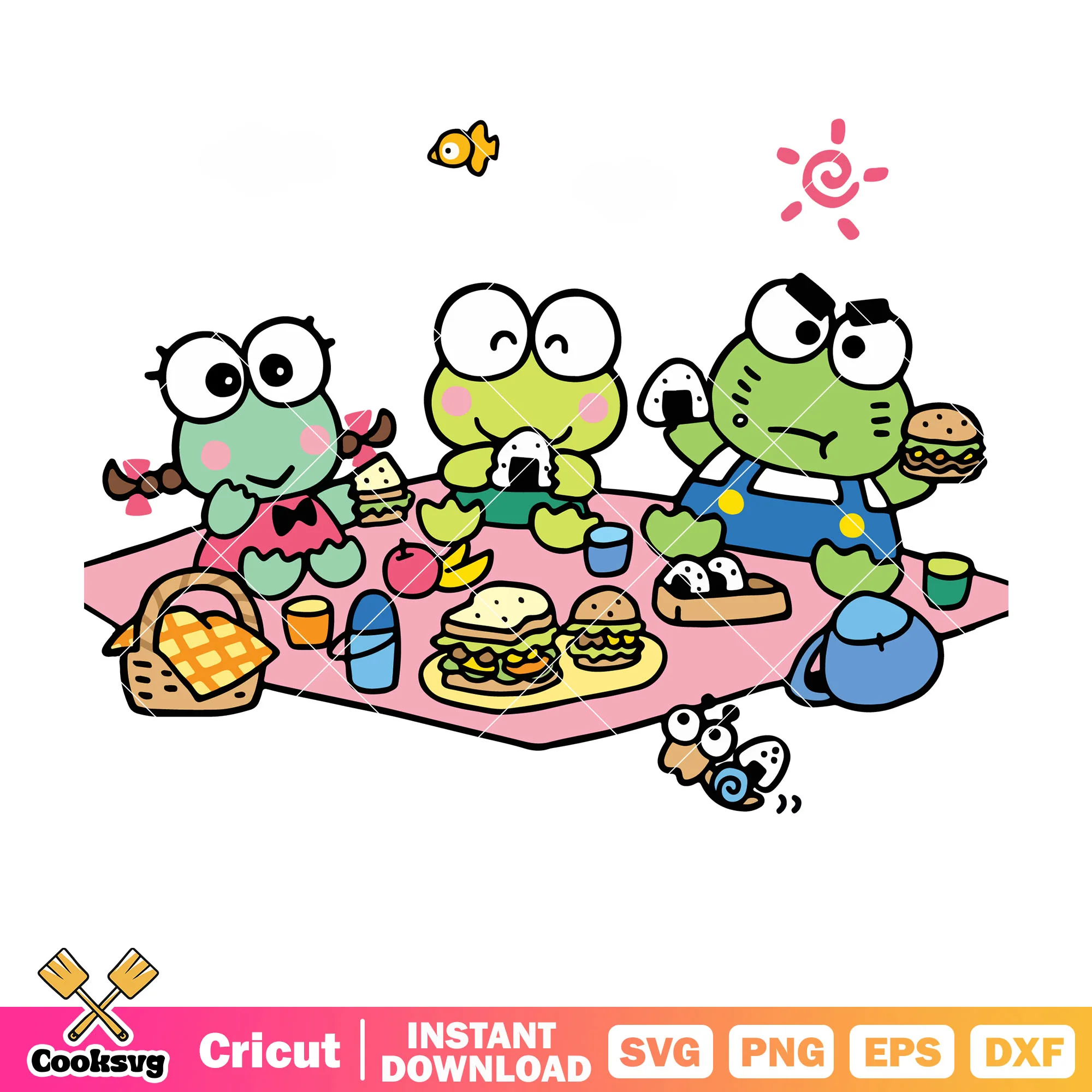 Keroppi family picnic svg, Keroppi svg, sanrio hello kitty svg