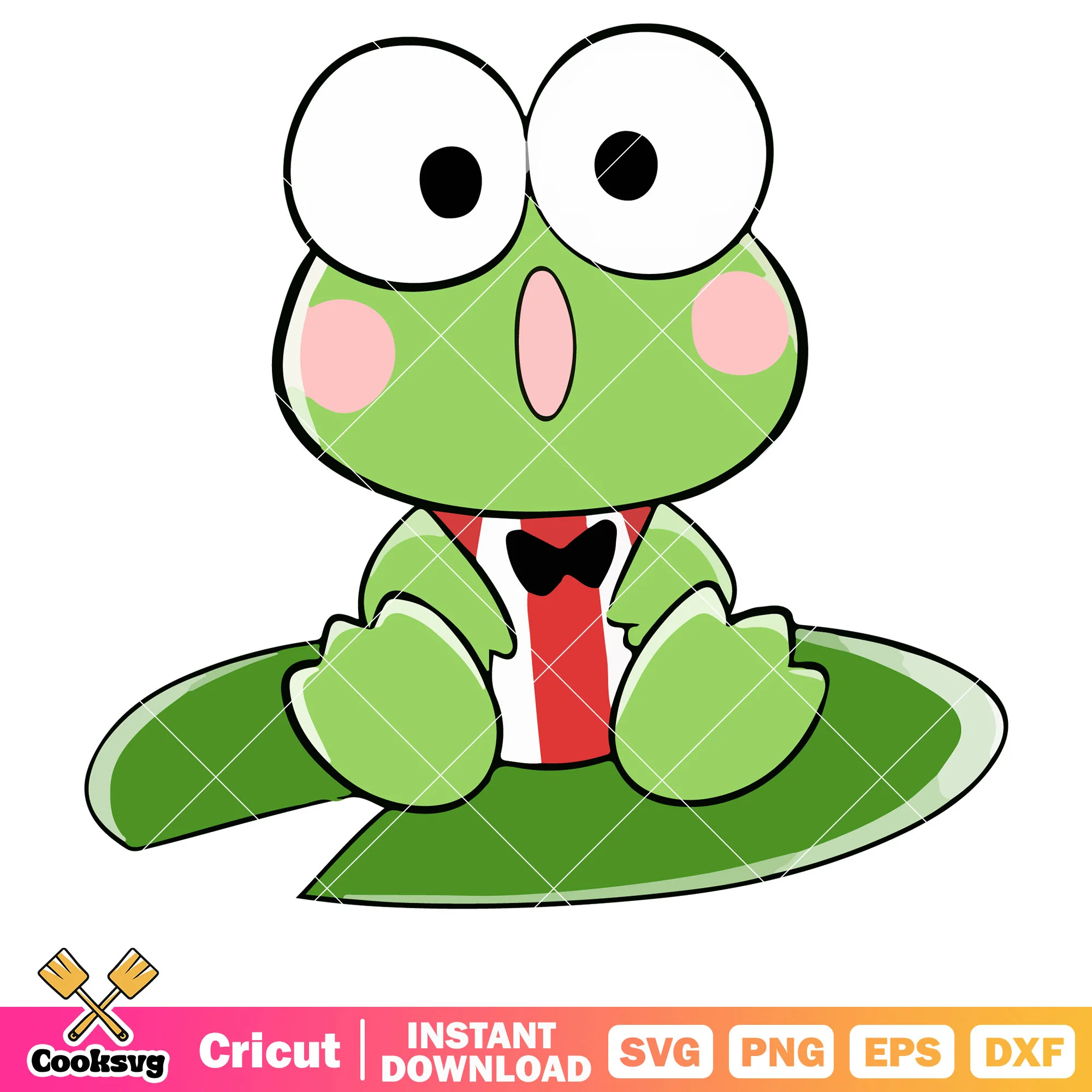 Keroppi sittng on lotus leaf design svg, keroppi frog svg
