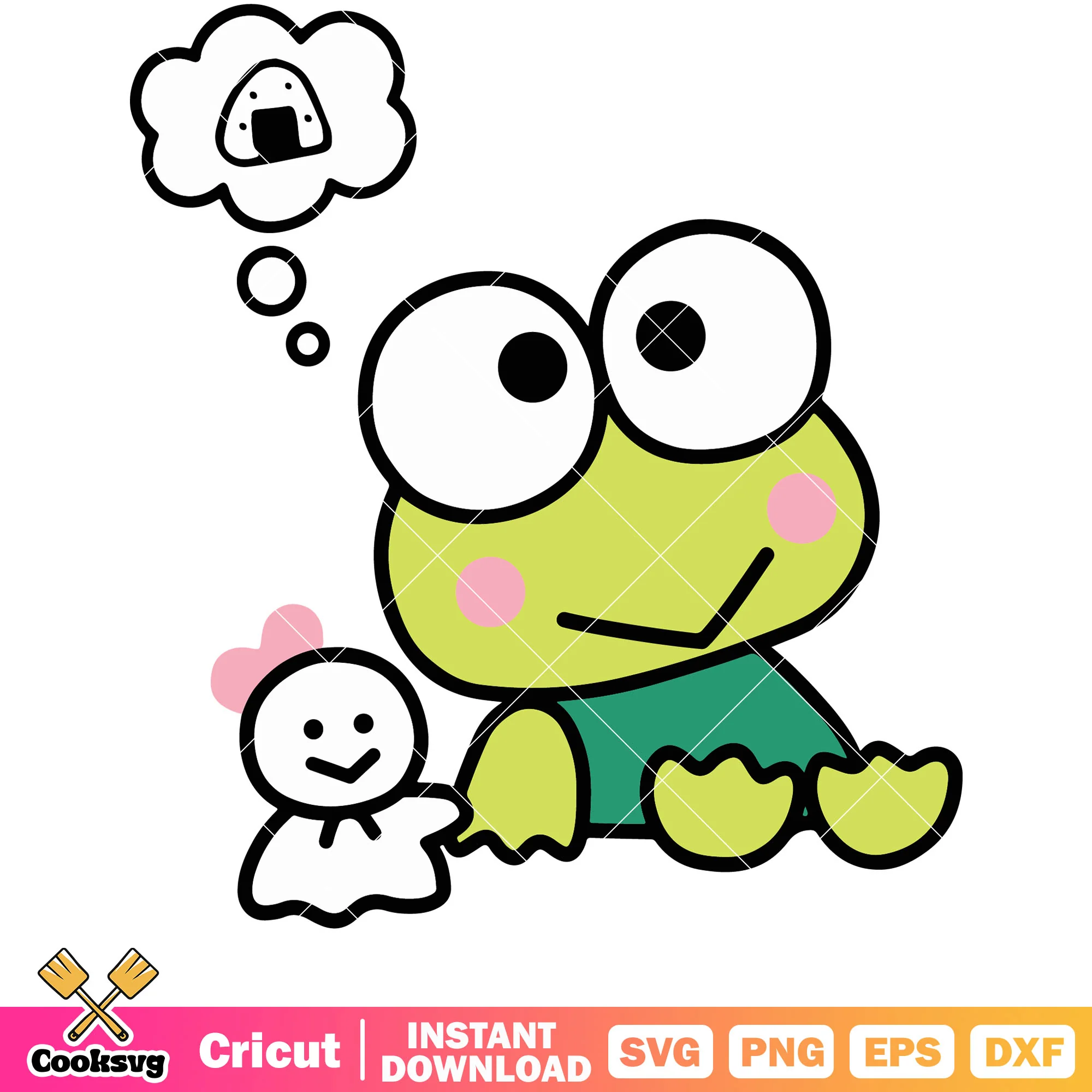 Keroppi thinking about food svg, Keroppi svg, hello kitty svg