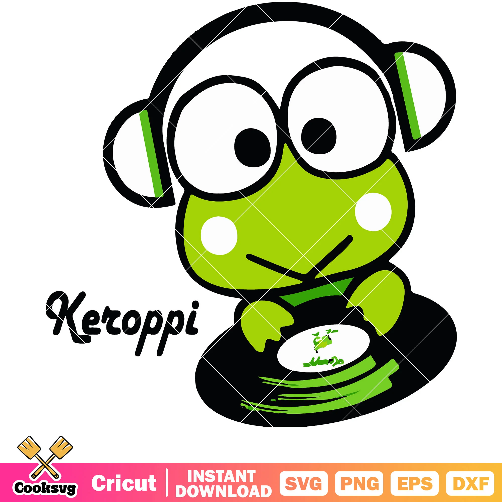 Keroppi with headphone svg, Keroppi svg, hello kitty svg