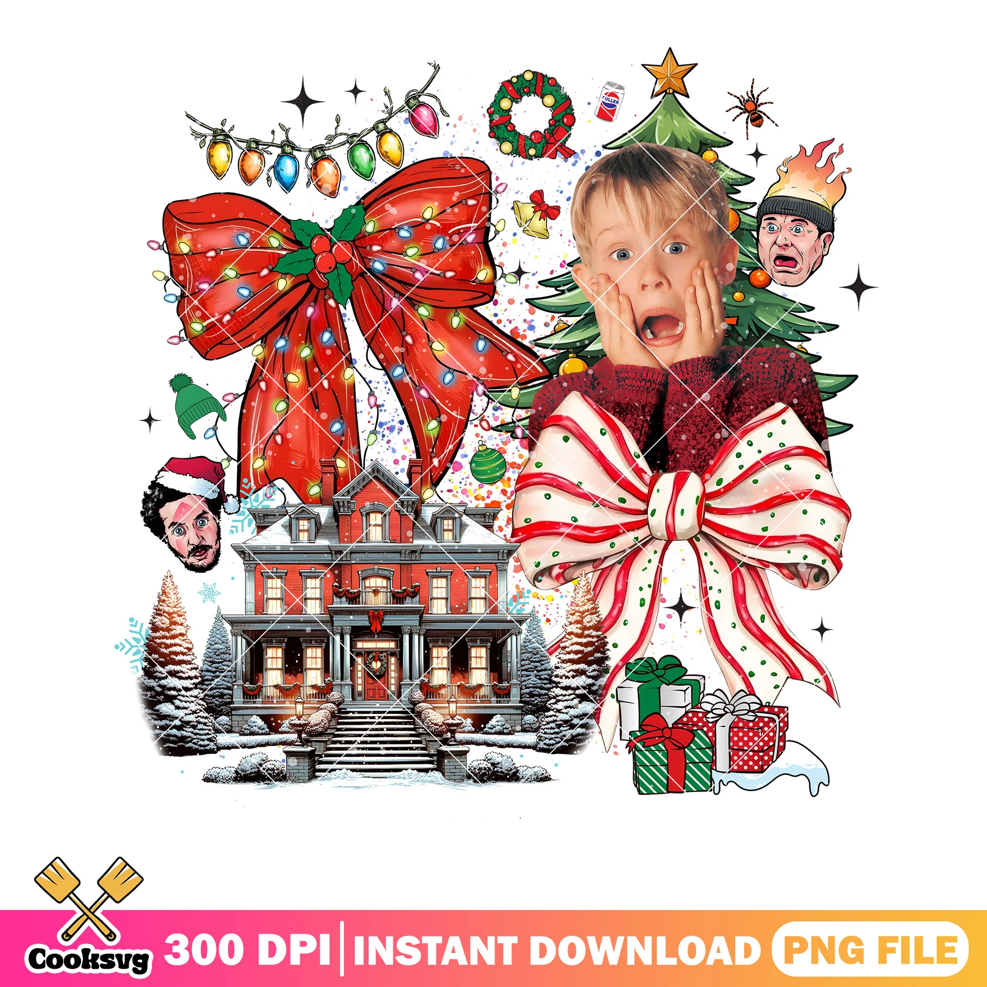 Kevin christmas alone in xmas png, christmas bow png, wet bandit png