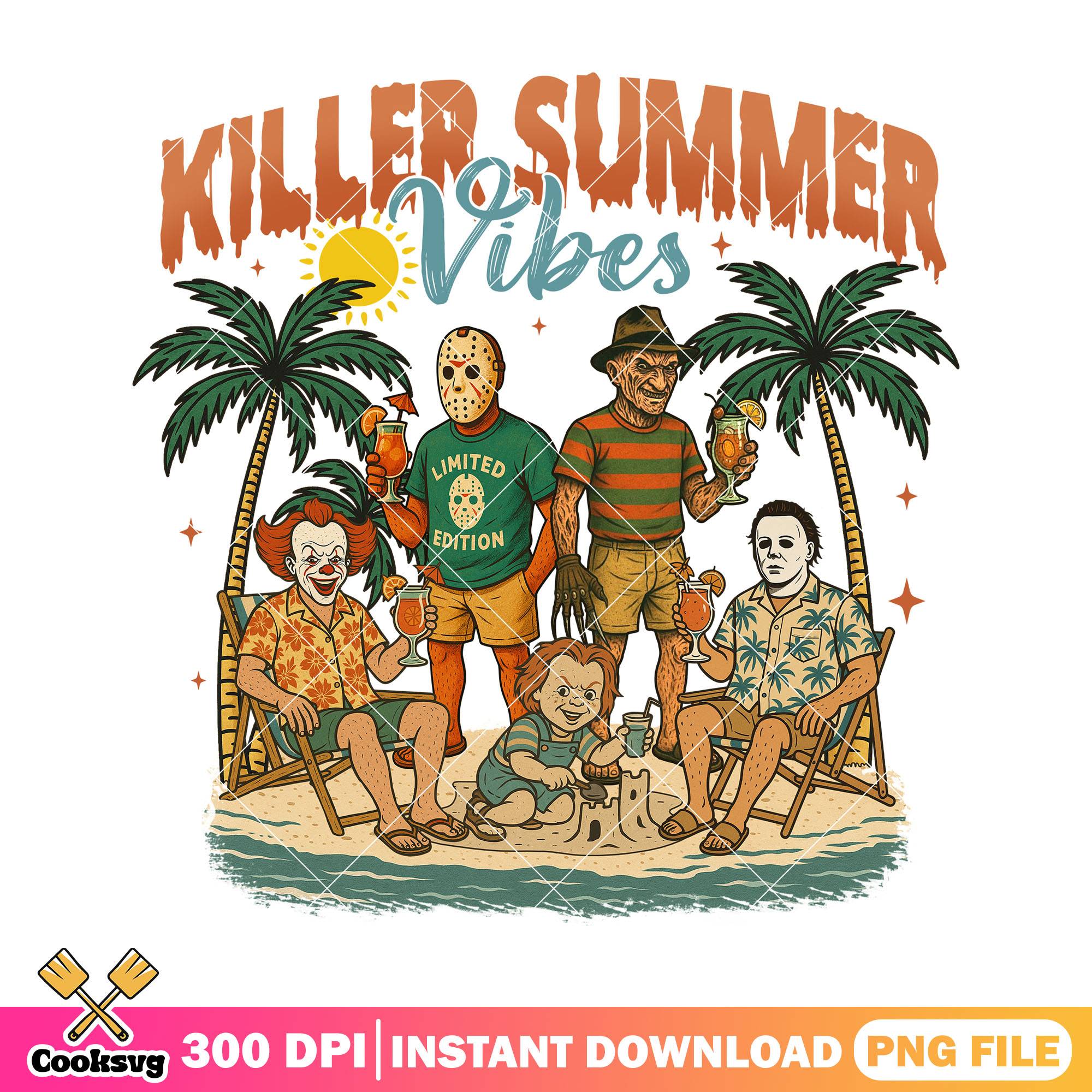 Killer summer vibes png, horror character png, halloween spirit png