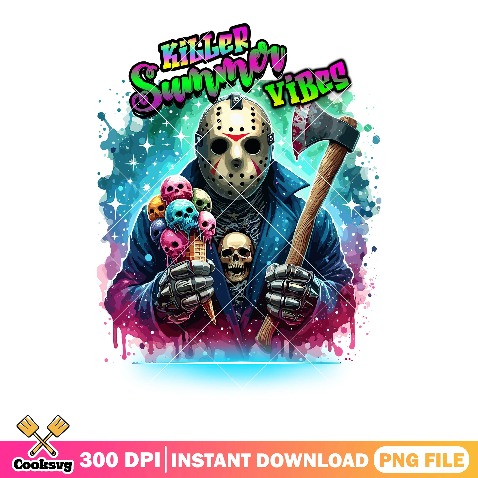 Killer summer vibes png, skull icecream png, halloween scary png
