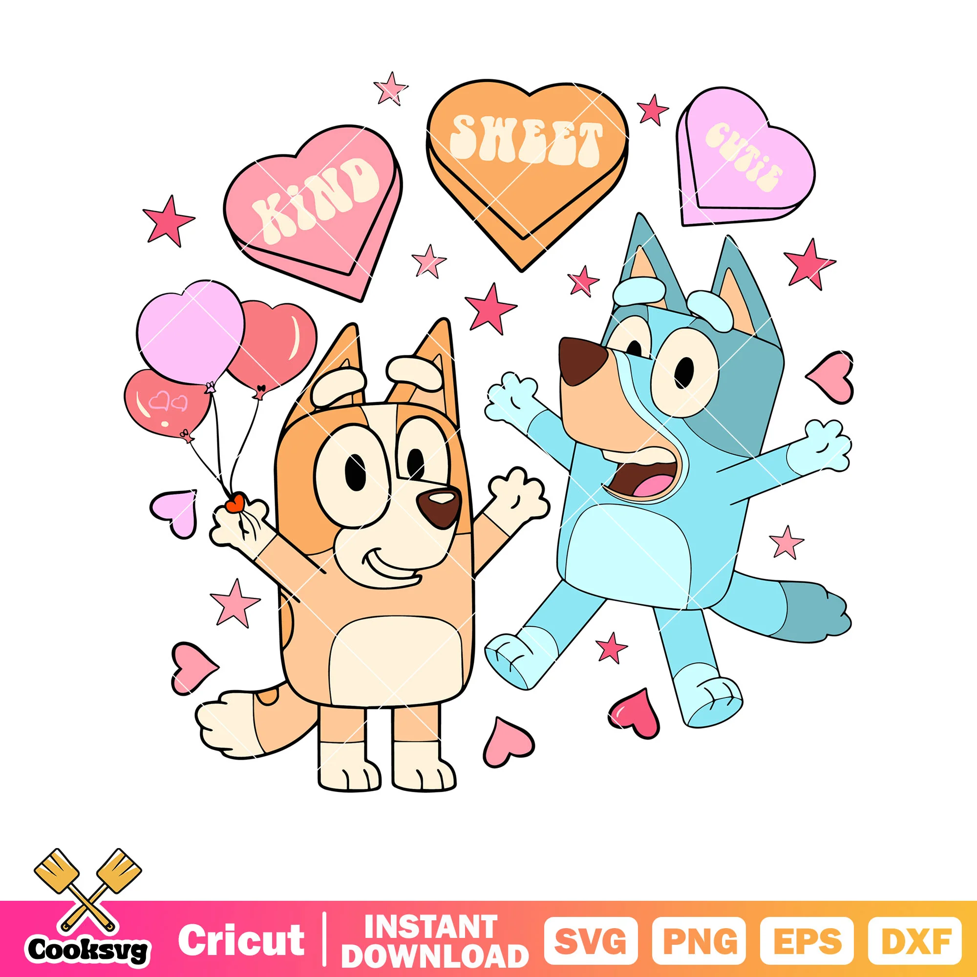 Kind sweet cutie bluey bingo svg, bluey heart svg, bluey valentines svg