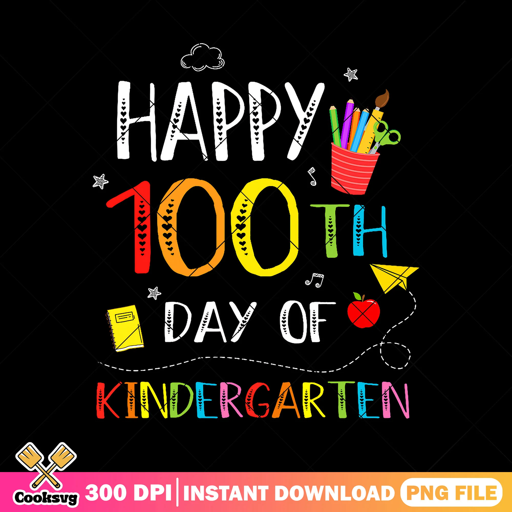 Kindergarten happy 100th day png, font color png, back to school png