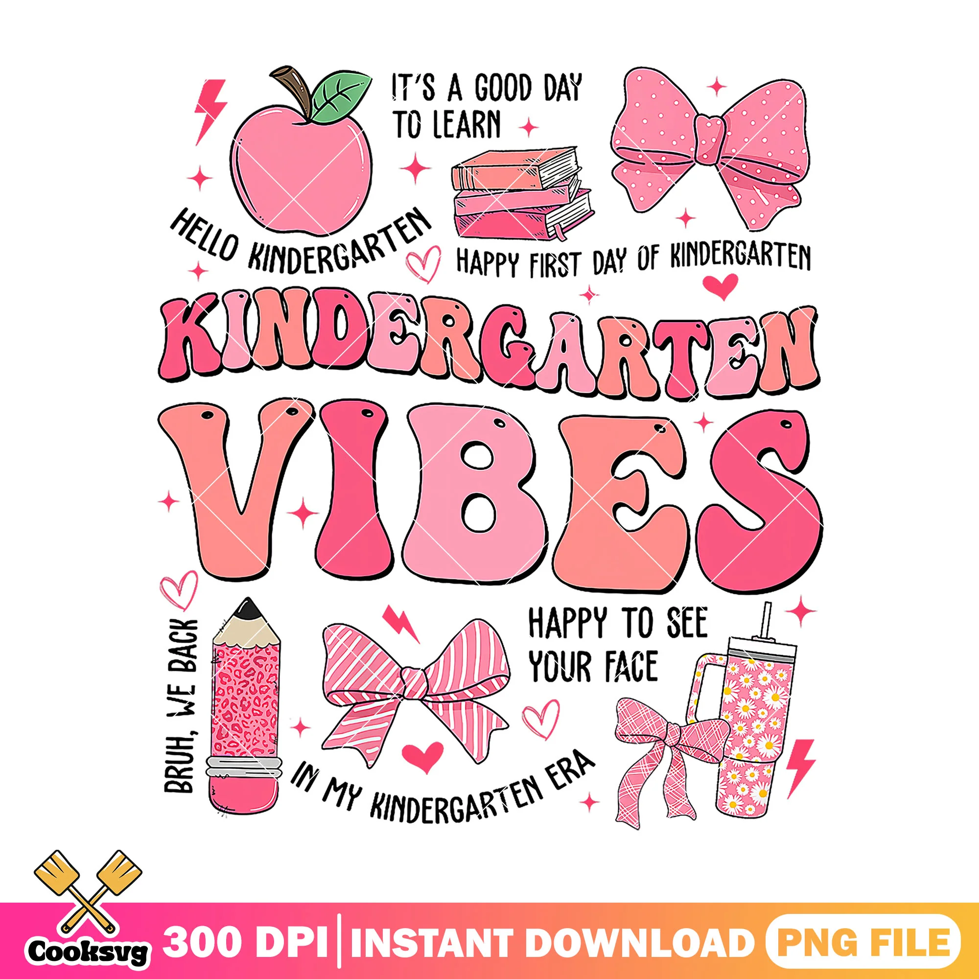 Kindergarten vibes file png, red font png, go back to school png
