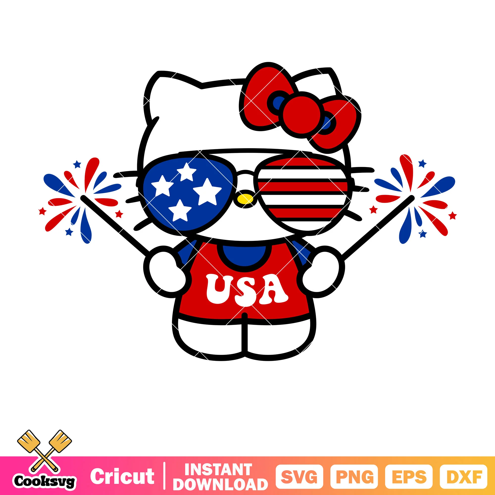 Kitty glasses 4th of july svg, hello kitty svg, sanrio cartoon svg