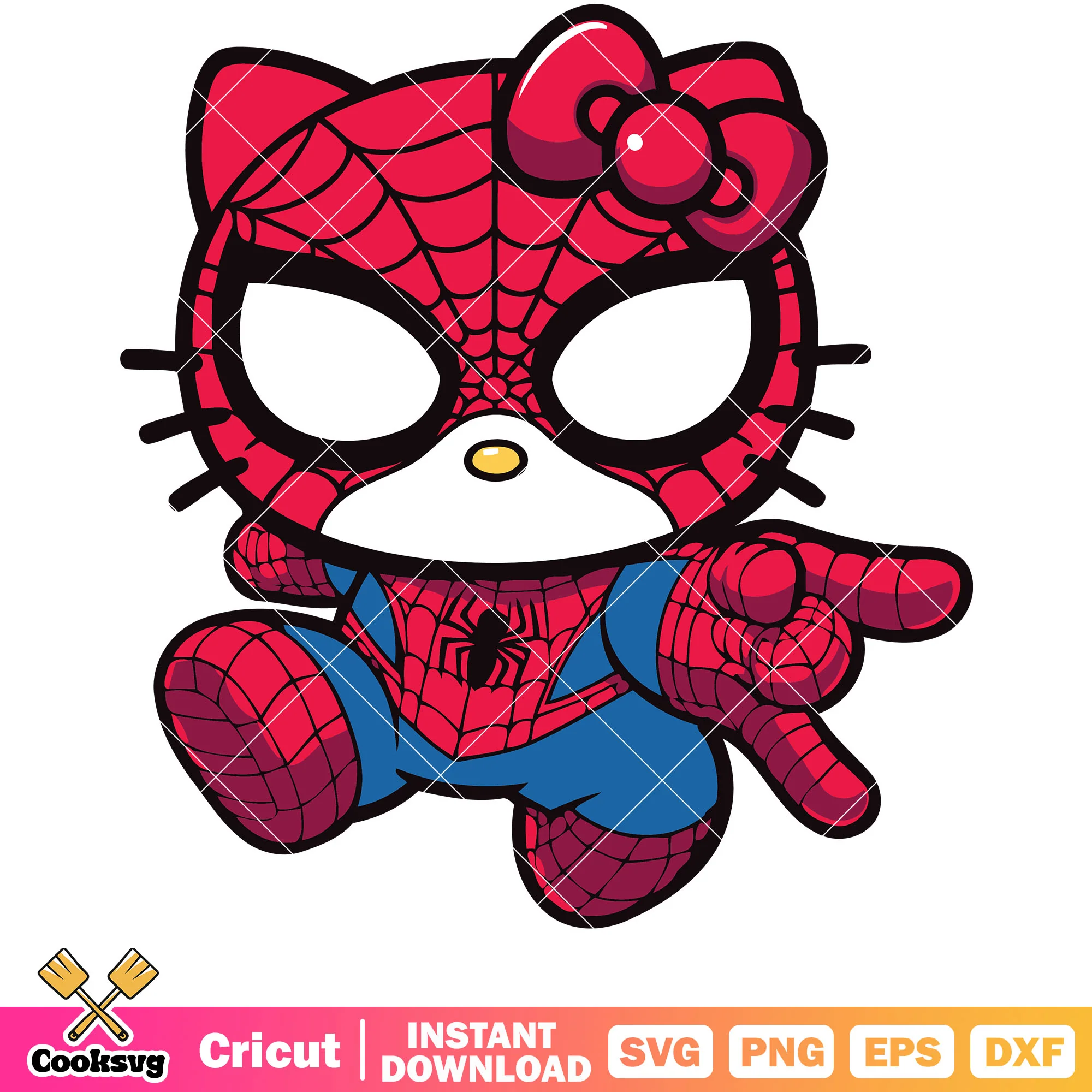 Kitty spiderman flying design svg, hello kitty svg, sanrio cartoon svg