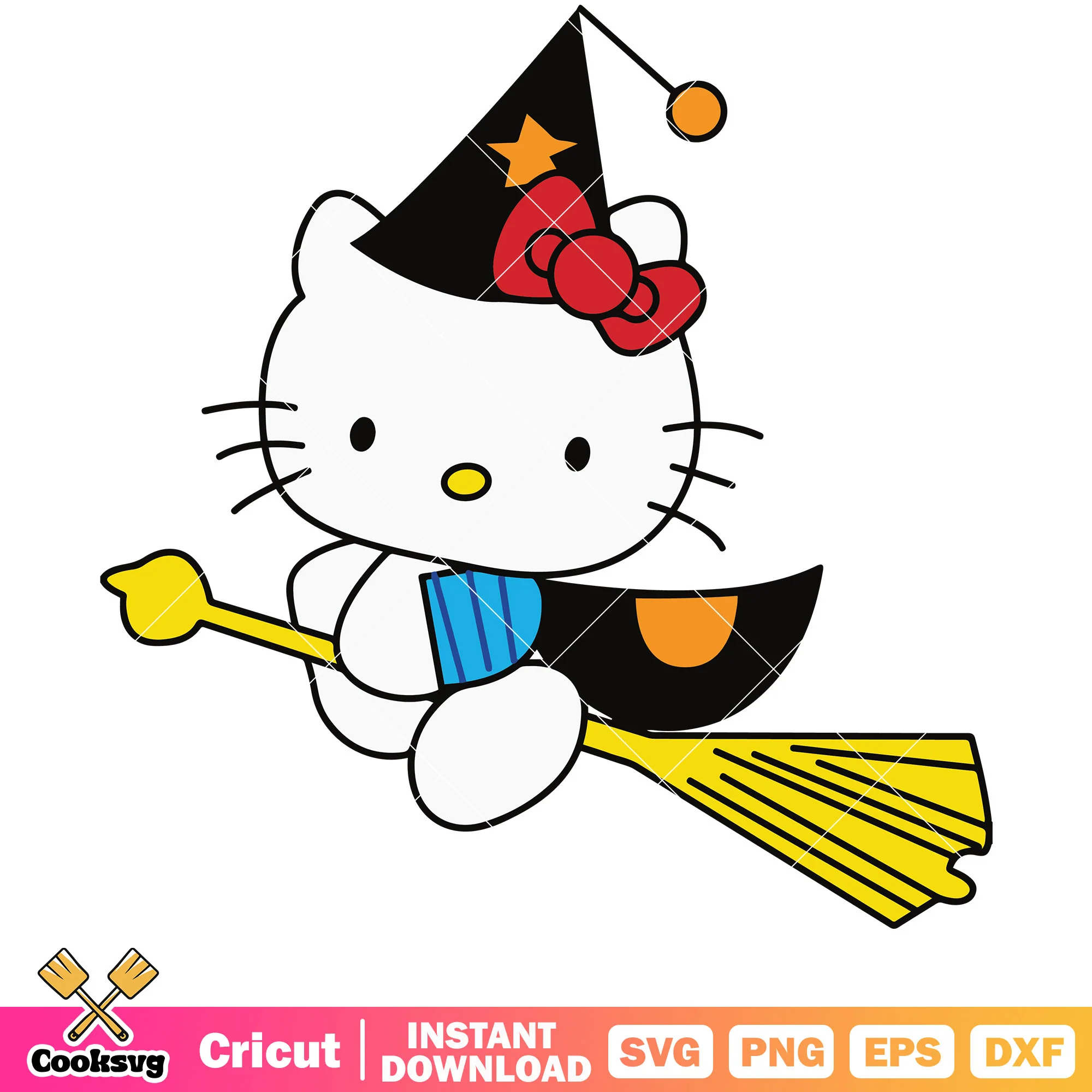 Kitty witch flying halloween design svg, hello kitty svg