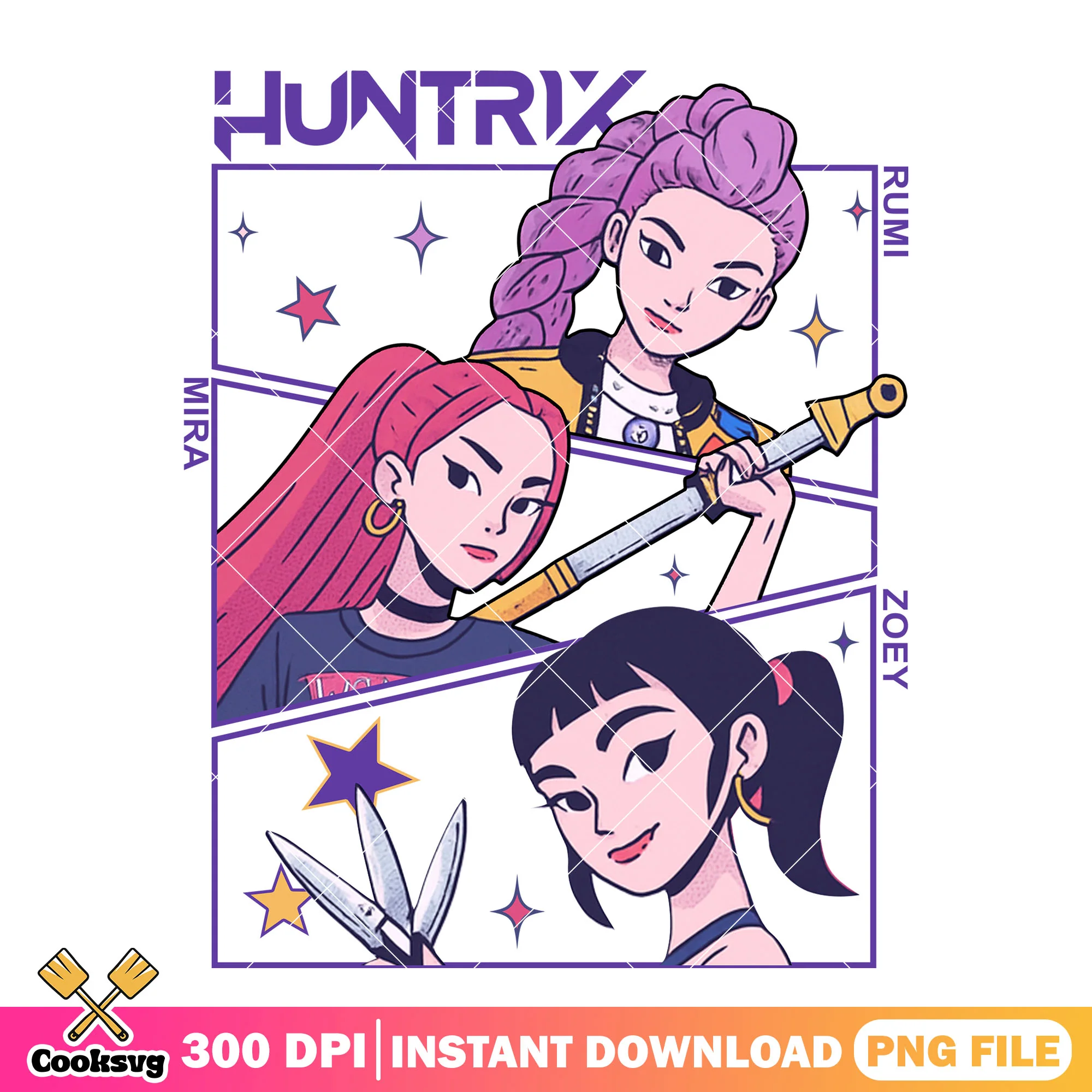 Kpop cartoon girl png, kpop netflix png, huntrix girl png