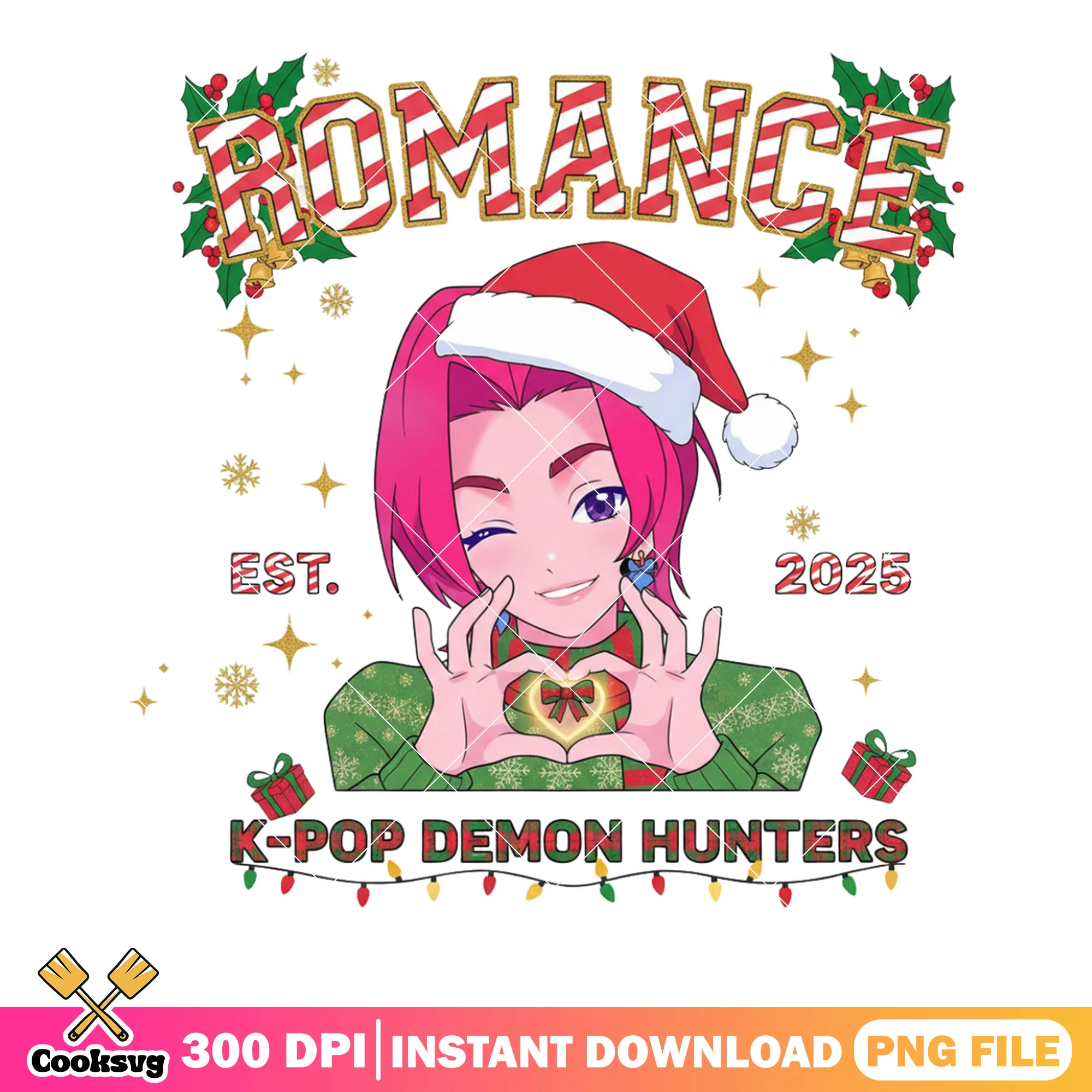 Kpop demon hunter christmas png, rumi huntrix png, christmas gift png
