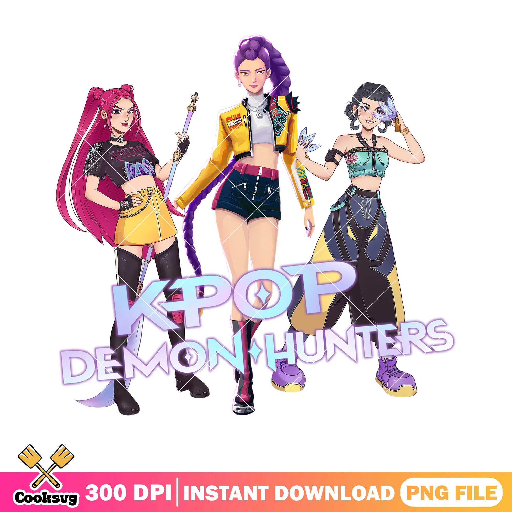 Kpop demon hunters trio png, huntrix girl png, kpop netflix png