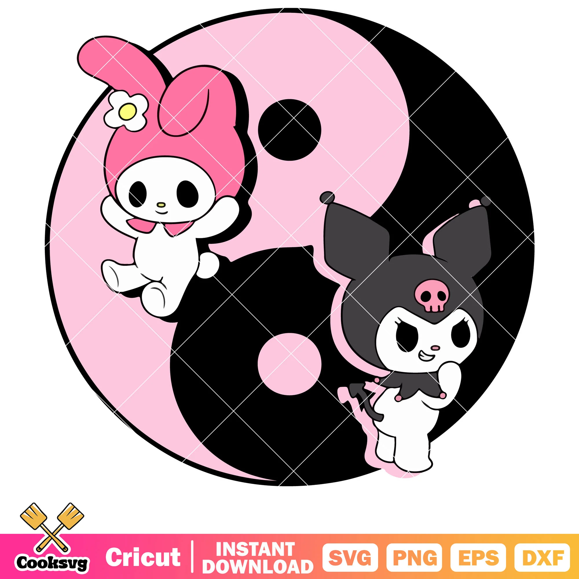 Kuromi and melody bagua svg, cute my melody and kuromi svg